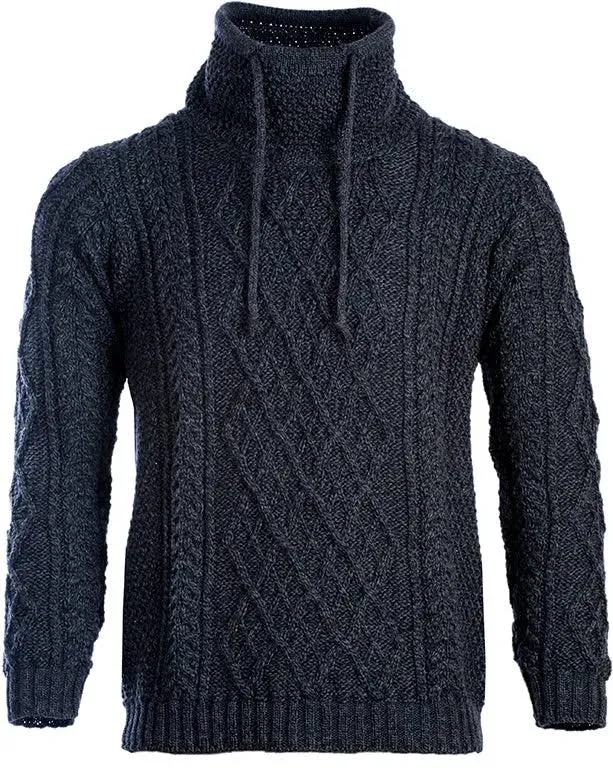 Men's Merino Wool Aran Sweater with Drawcords | Tara Irish Clothing