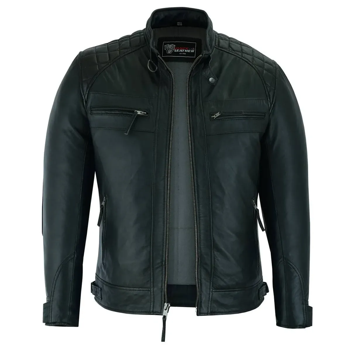 Mens Cafe Racer Gatsby Black Waxed Lambskin Motorcycle Leather Jacket