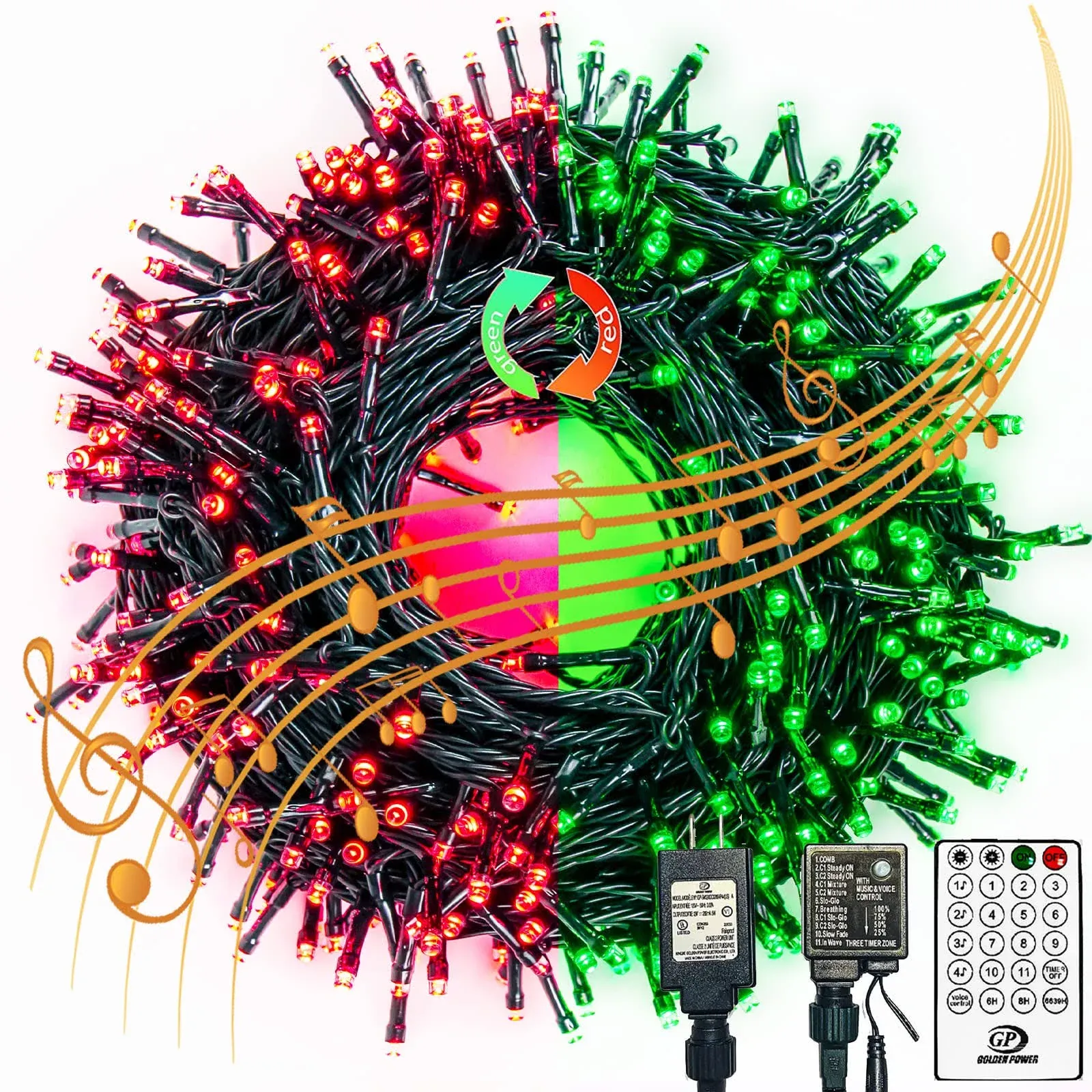 (Voice-Control & Music Sync) 164FT 500 LED Smart Color Changing Christmas String Lights, (Green to Red) Christmas Tree Lights Outdoor Indoor with Timer & Remote & 11 Modes