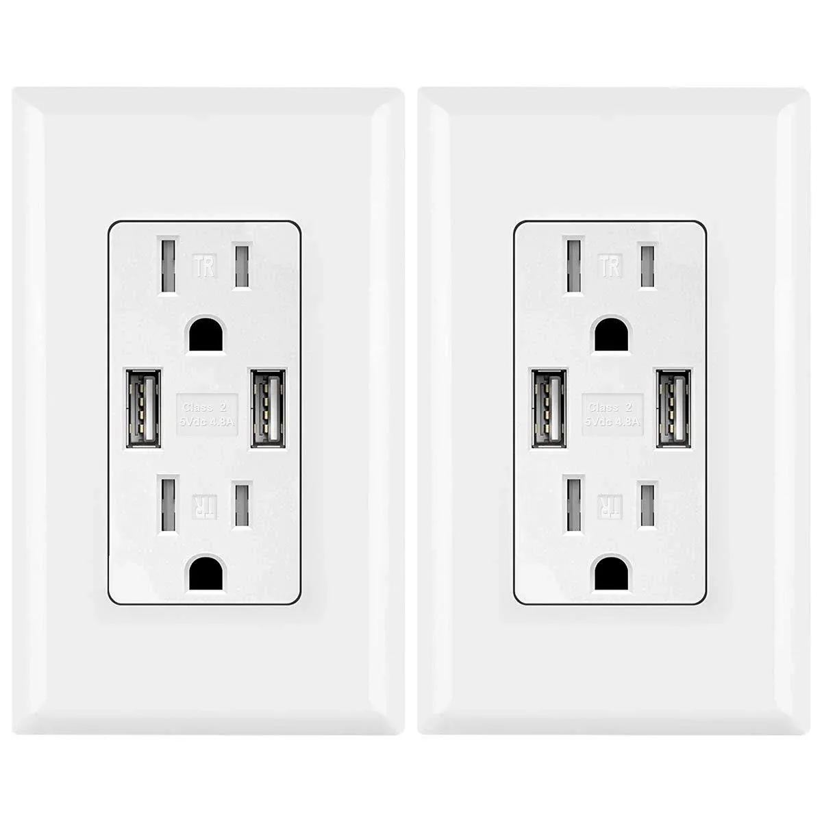 Micmi 24W 4.8A Dual High Speed USB A Wall Outlet, 15 Amp TR Receptacle USB Charger for iPhone/iPad/Samsung/LG/HTC/Android Devices, w/Wall Plate, UL Listed (2, White, 15Amp 24W USB A)