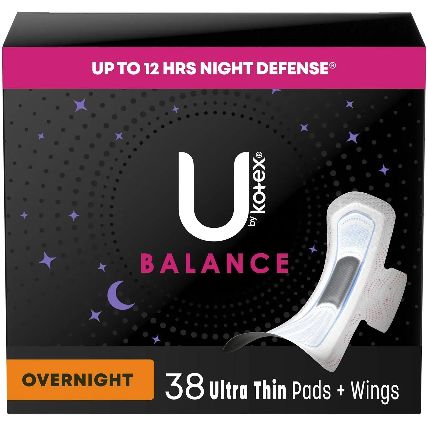 U by Kotex Balance Ultra Thin Overnight Pads with Wings 38 Count