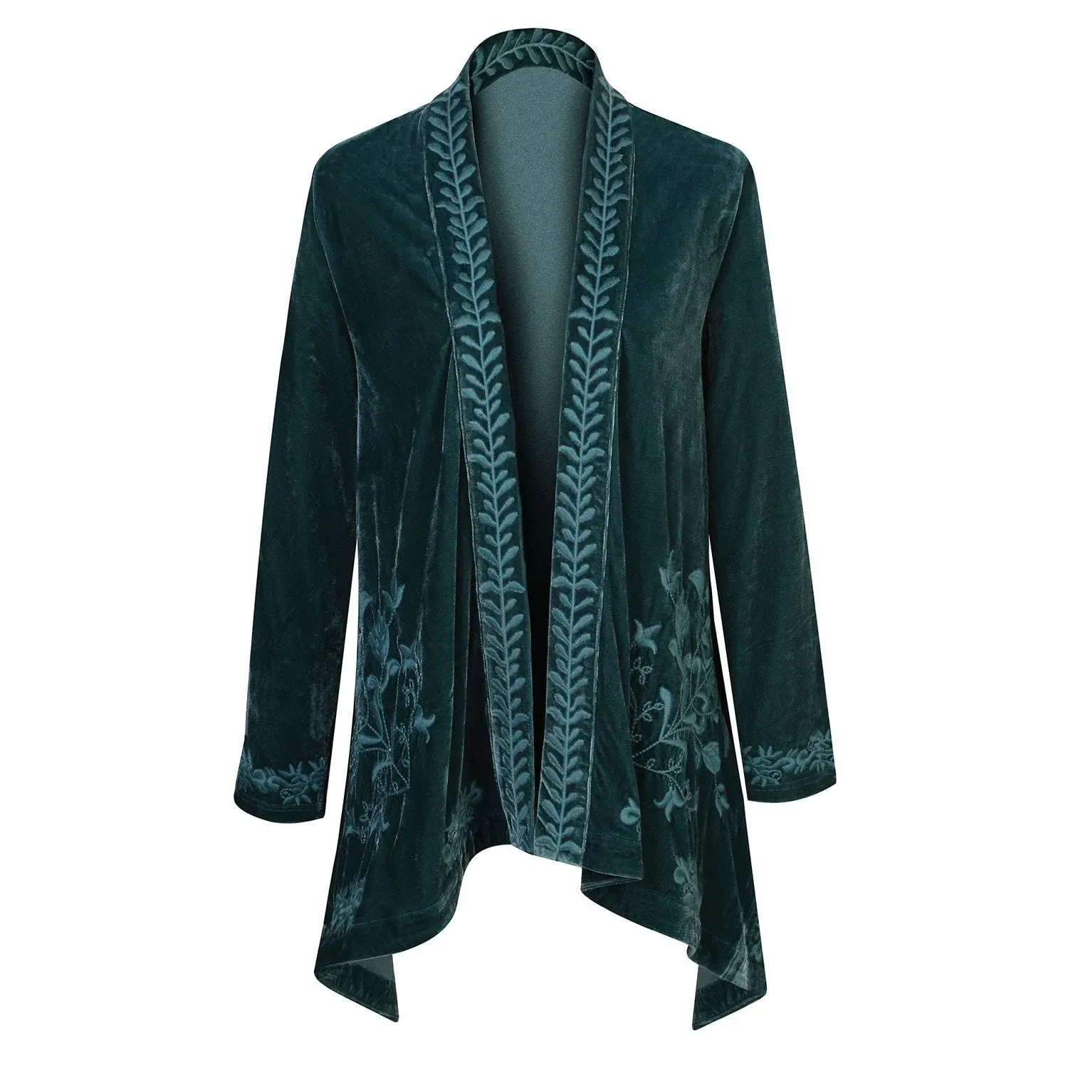 FLORIANA Womens Embroidered Kimono Cardigan Velvet Blazer Open Front Kimono Top