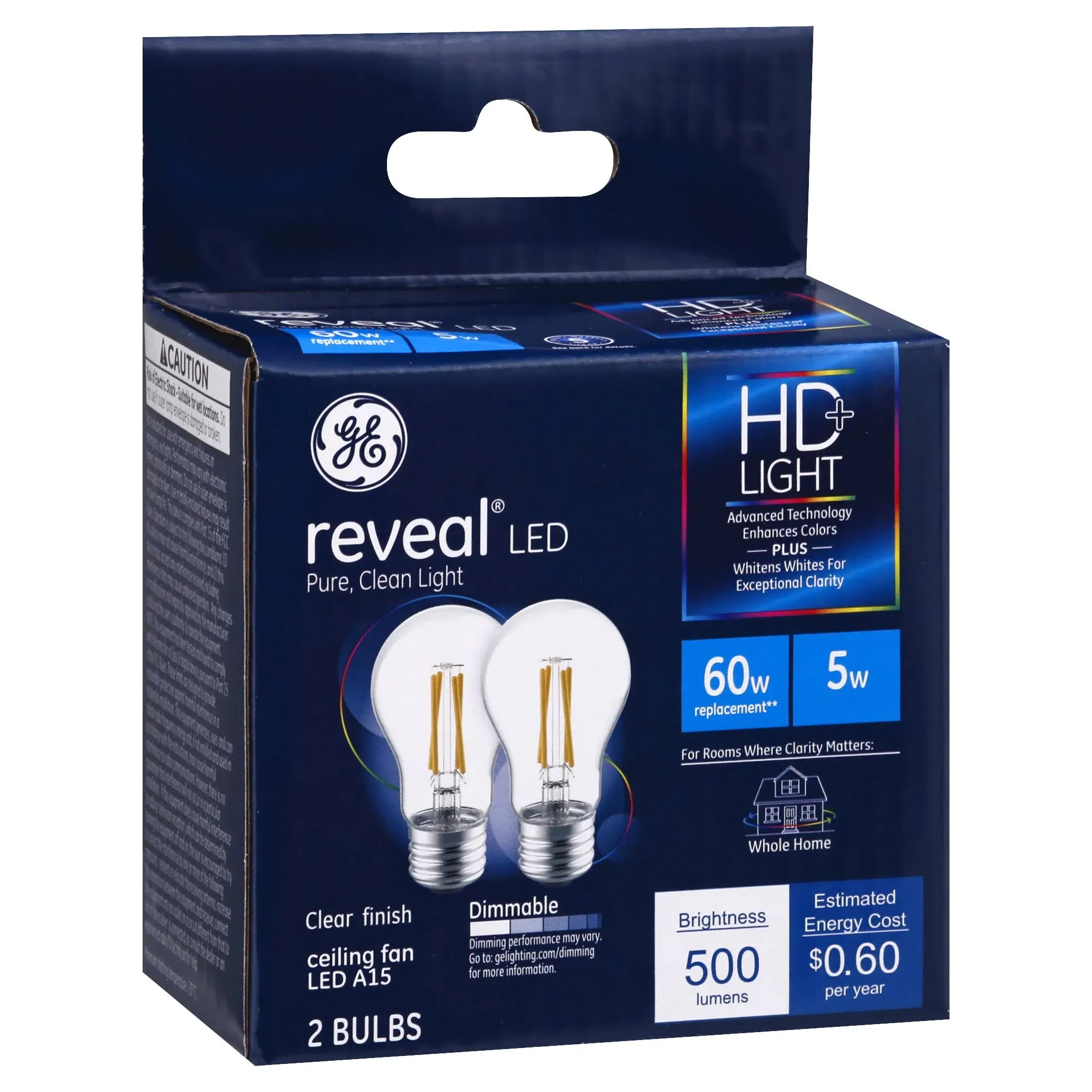 GE Reveal LED Ceiling Fan Light Bulbs, 5 Watt (60 Watt Equivalent) HD+ Light,