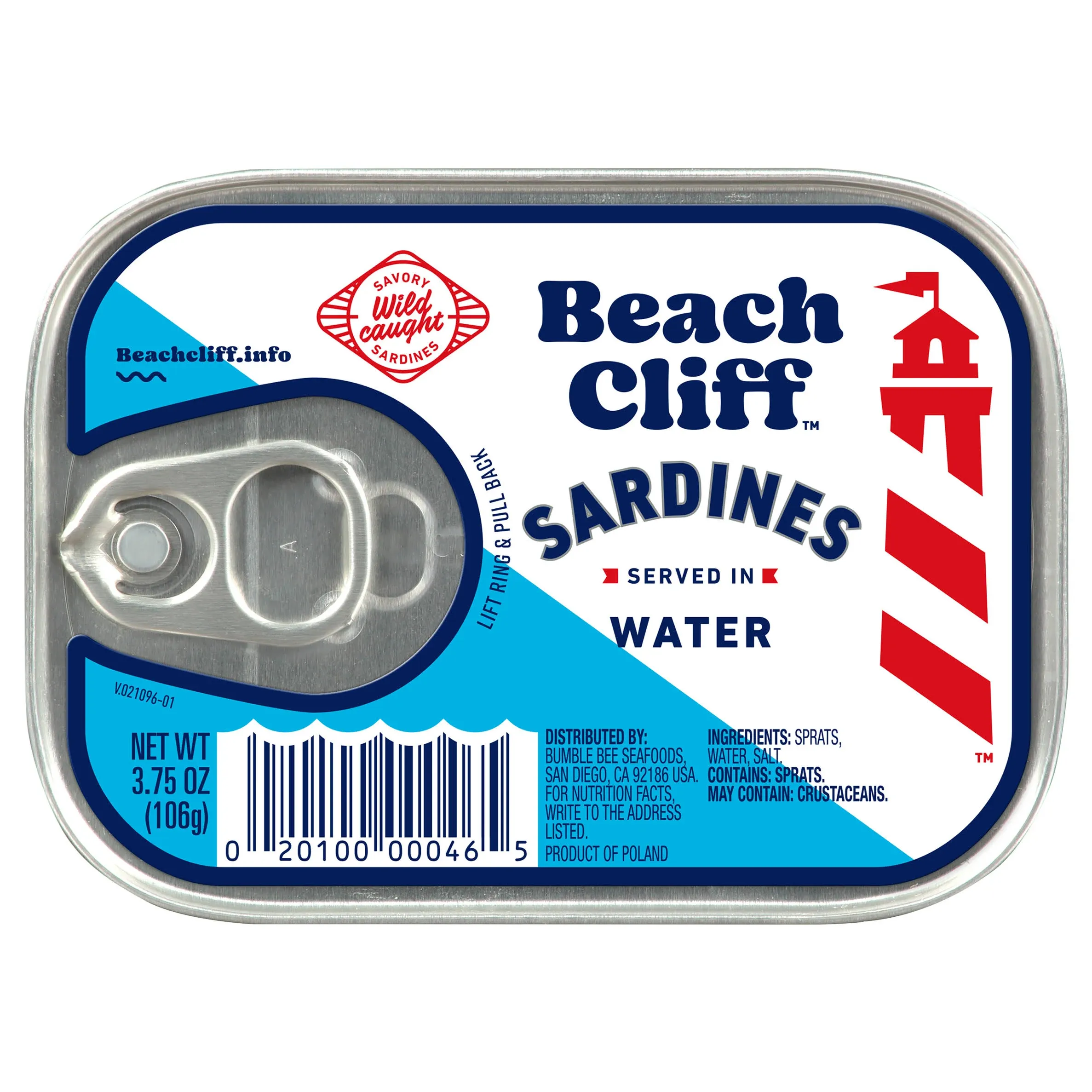 Beach Cliff Sardines in Water, 3.75 oz Can (Pack of 12) - Wild Caught Sardines - 12g Protein per Serving - Gluten Free, Keto Friendly - Great for Pasta & Seafood Recipes,