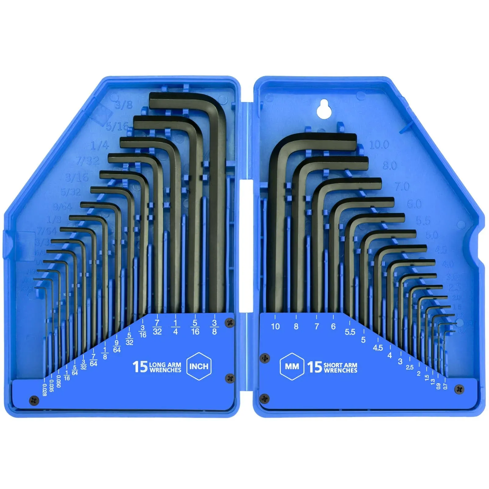 31-Piece Premium Hex Key Allen Wrench Set with Storage Case, SAE and Metric Assortment | L Shape, Chrome Vanadium Steel, Precise and Chamfered Tips | SAE 0.028 inch - 3/8 inch | Metric 0.7mm - 10 mm