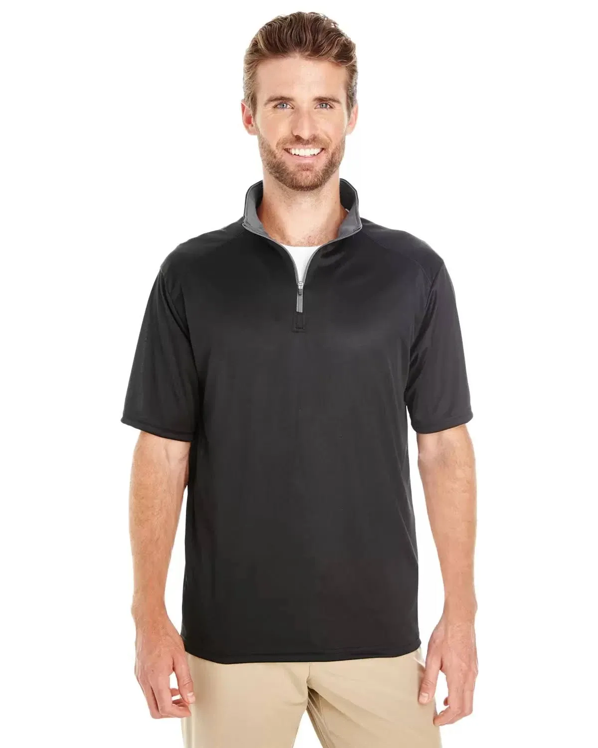 Badger 4199 B-Core Short Sleeve Quarter-Zip Black/ Graphite S