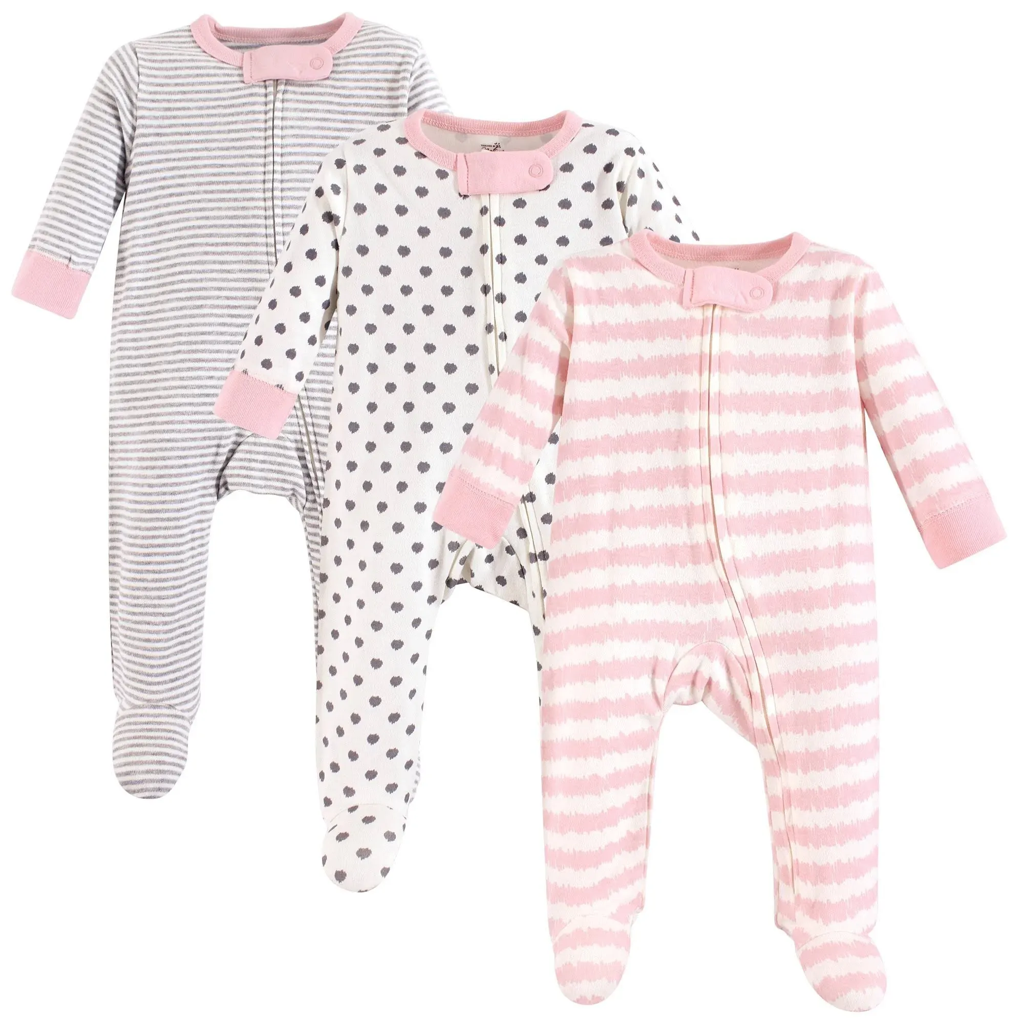 Touched by Nature Baby Girl Organic Cotton Sleep and Play, 3-Pack - Gray