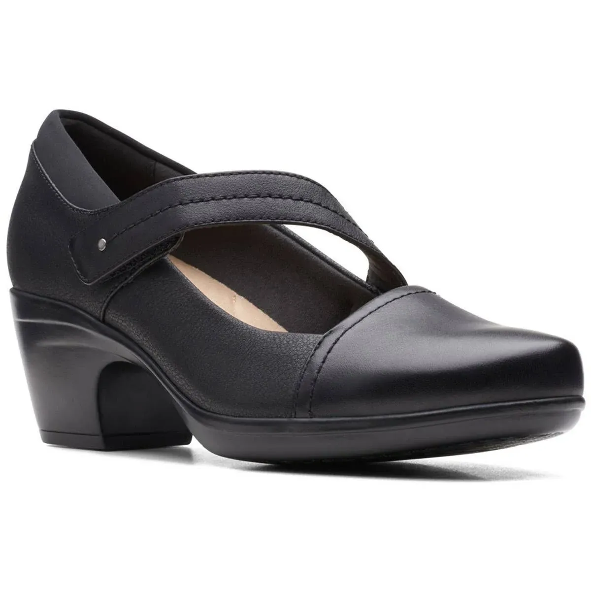 Clarks Womens Emily Pearl Leather Block Heel Pumps