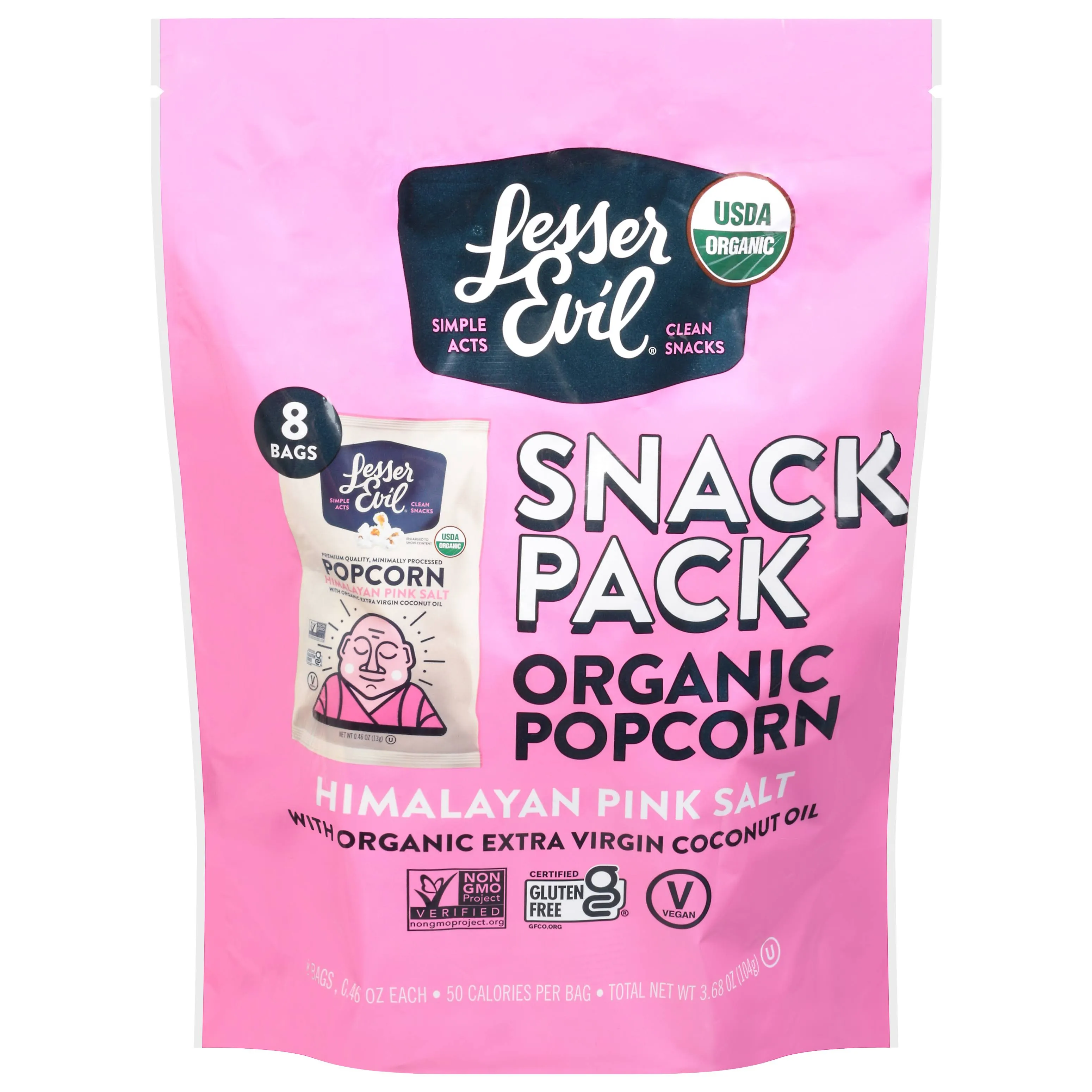 Lesser Evil Organic Himalayan Pink Salt 8 Pack Popcorn