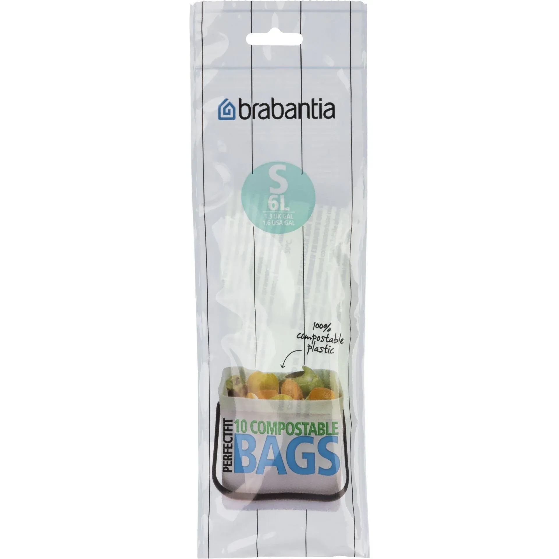 Brabantia Sort and Go Compostable Bin Liners, 6 L - Size S, 10 Bags