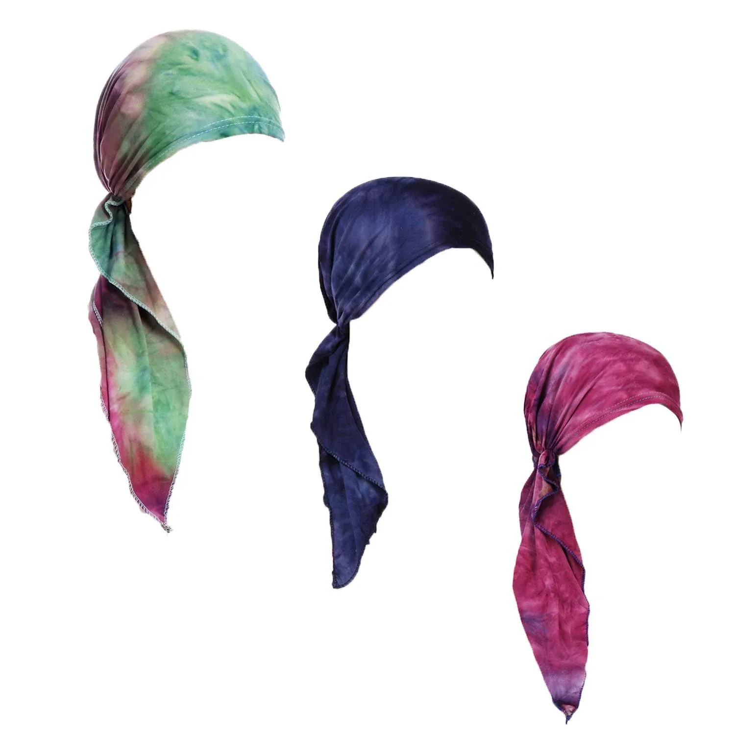 Pre Tied Chemo Head Scarf 3 Packed Beanie Skull Cover Cap for Women (Set6-Long Style)