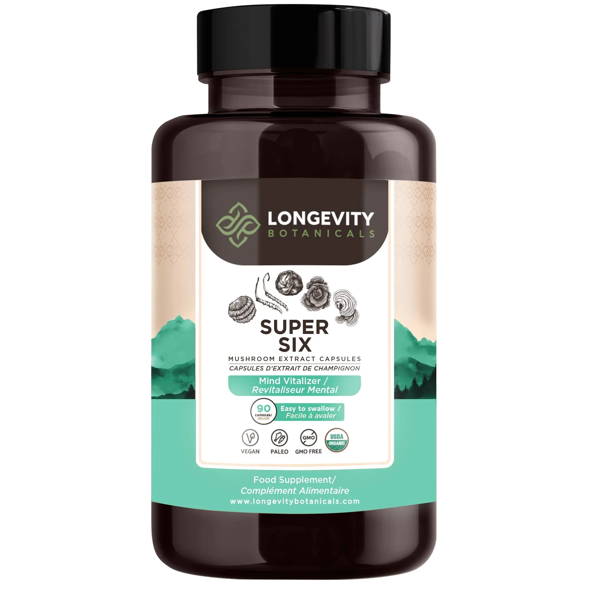 ▷ Organic Super Six Mushroom Blend Capsules Extract (90 count)