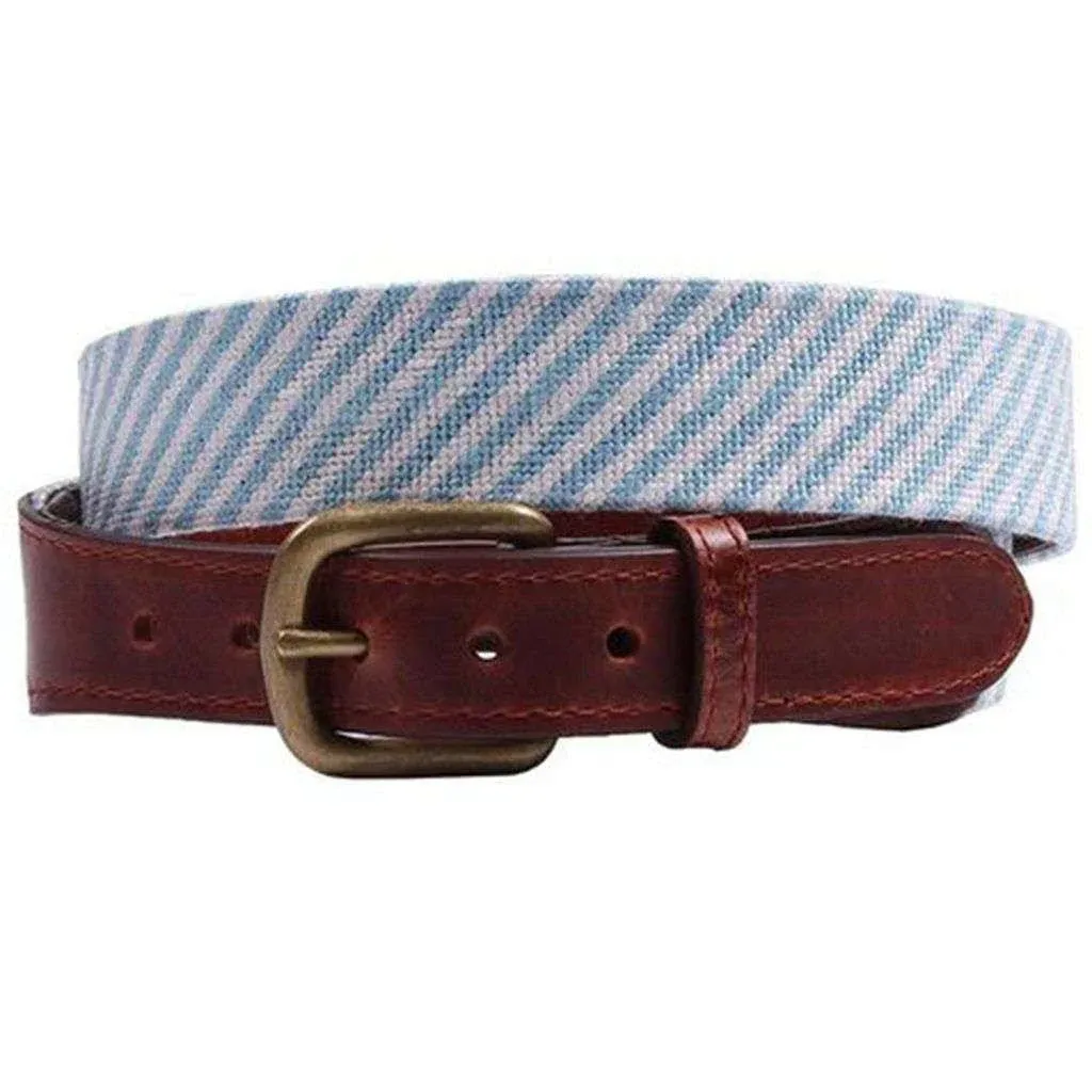 Blue Seersucker Needlepoint Belt by Smathers & Branson