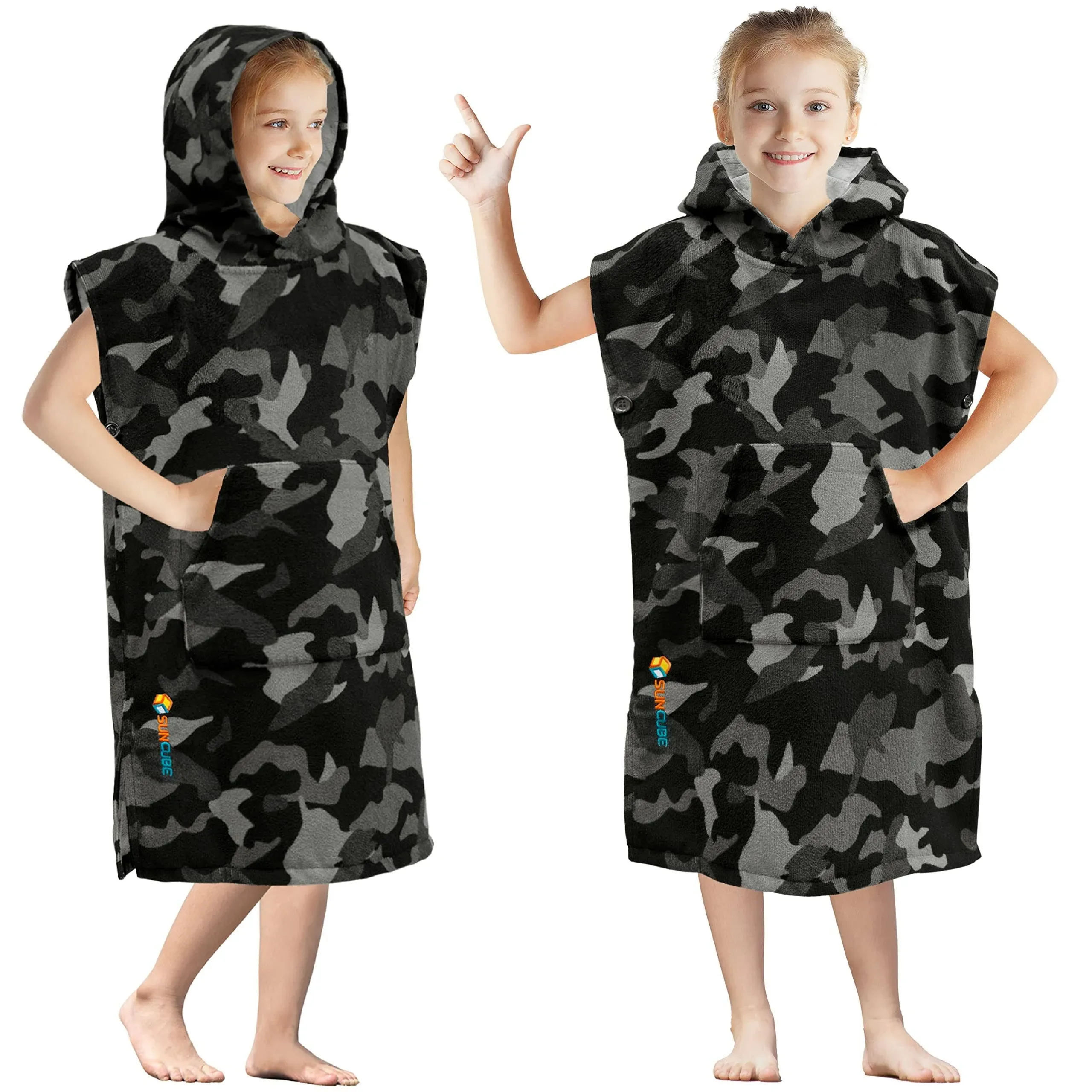 Sun Cube Kids Changing Robe Surf Poncho, Kids Beach Towels for Toddler, Microfiber Hooded Wearable Swim Towel Boys Girls 3-7