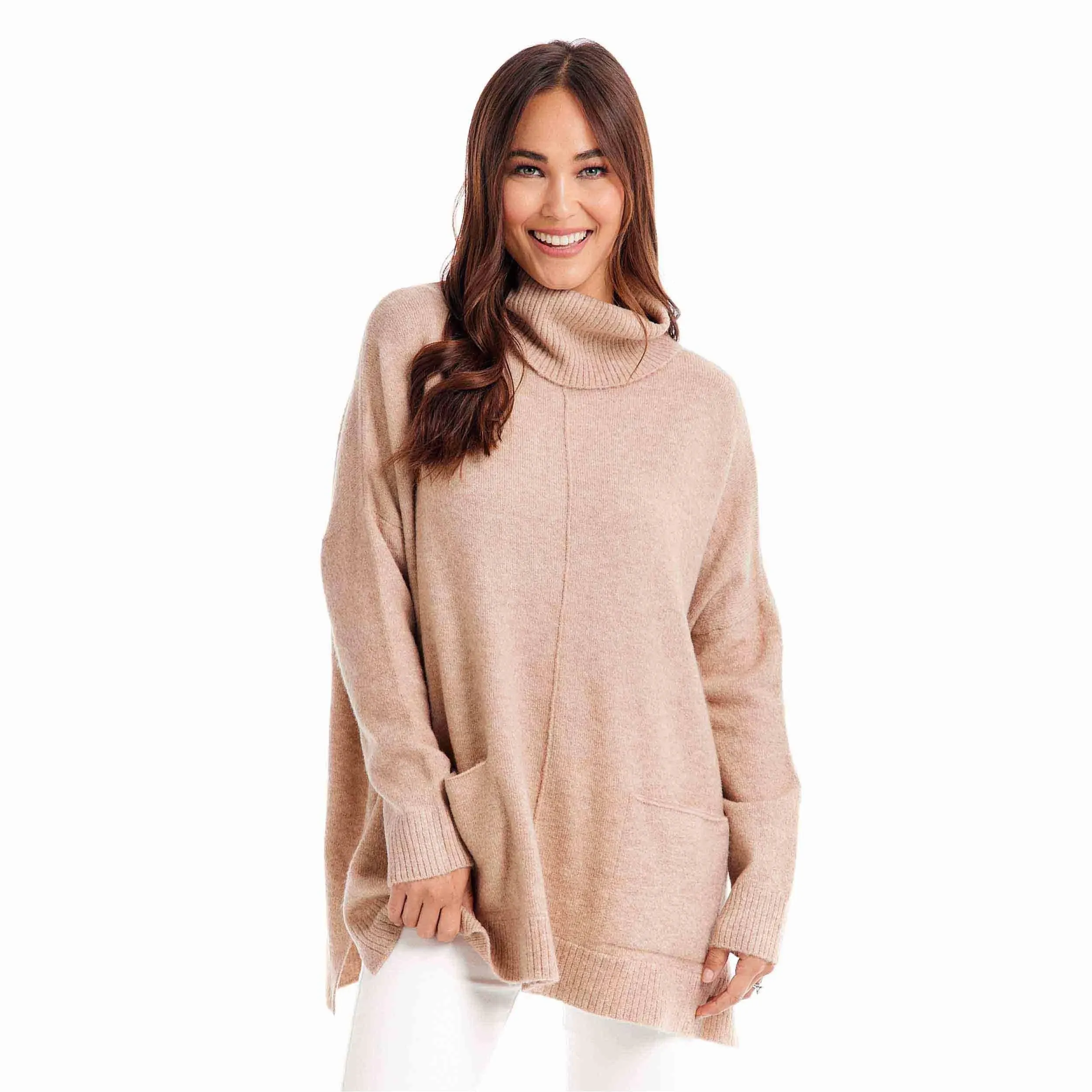 Mud Pie Webb Turtleneck Poncho Tan