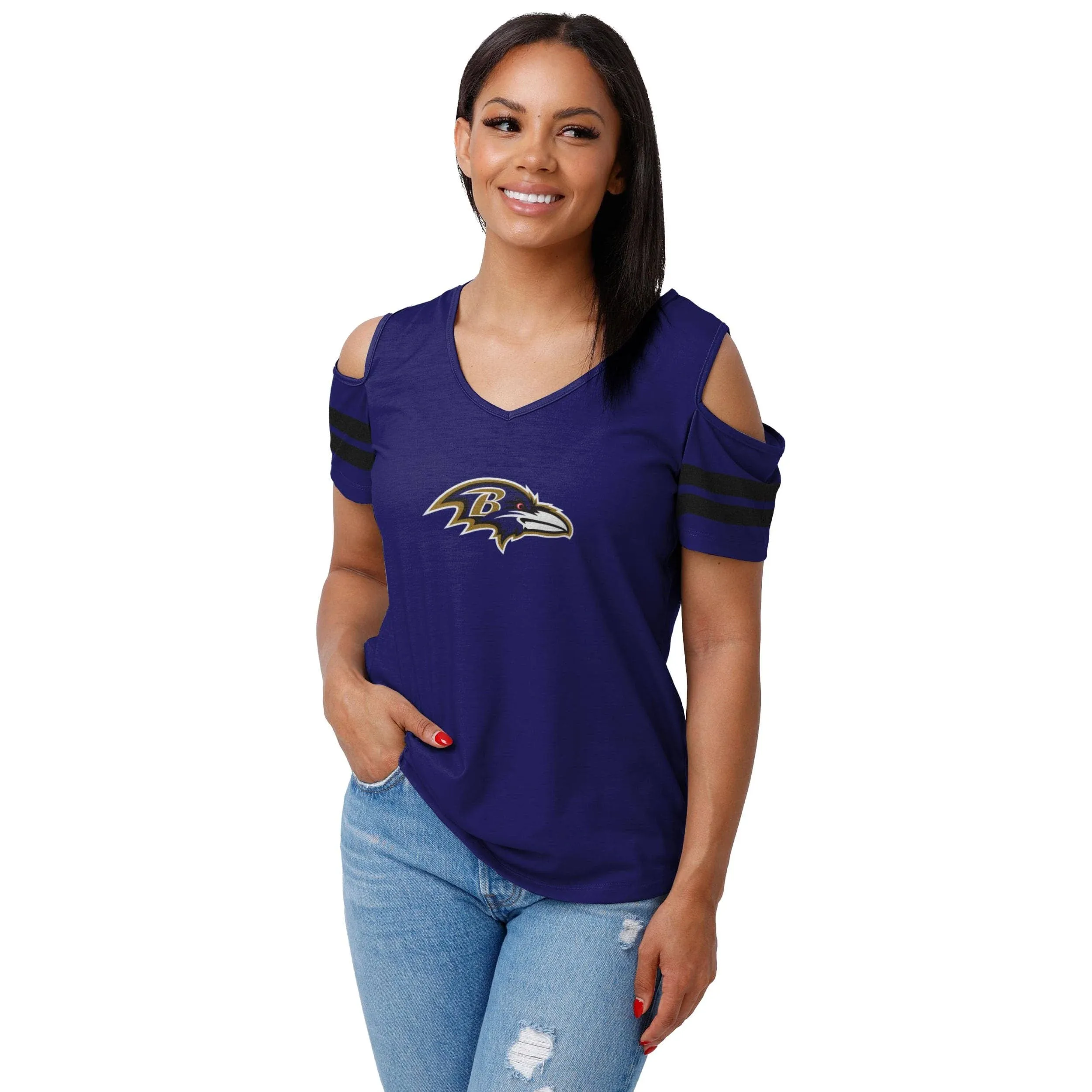 FOCO Women's NFL Ladies Fashion Cold Shoulder Top Shirt