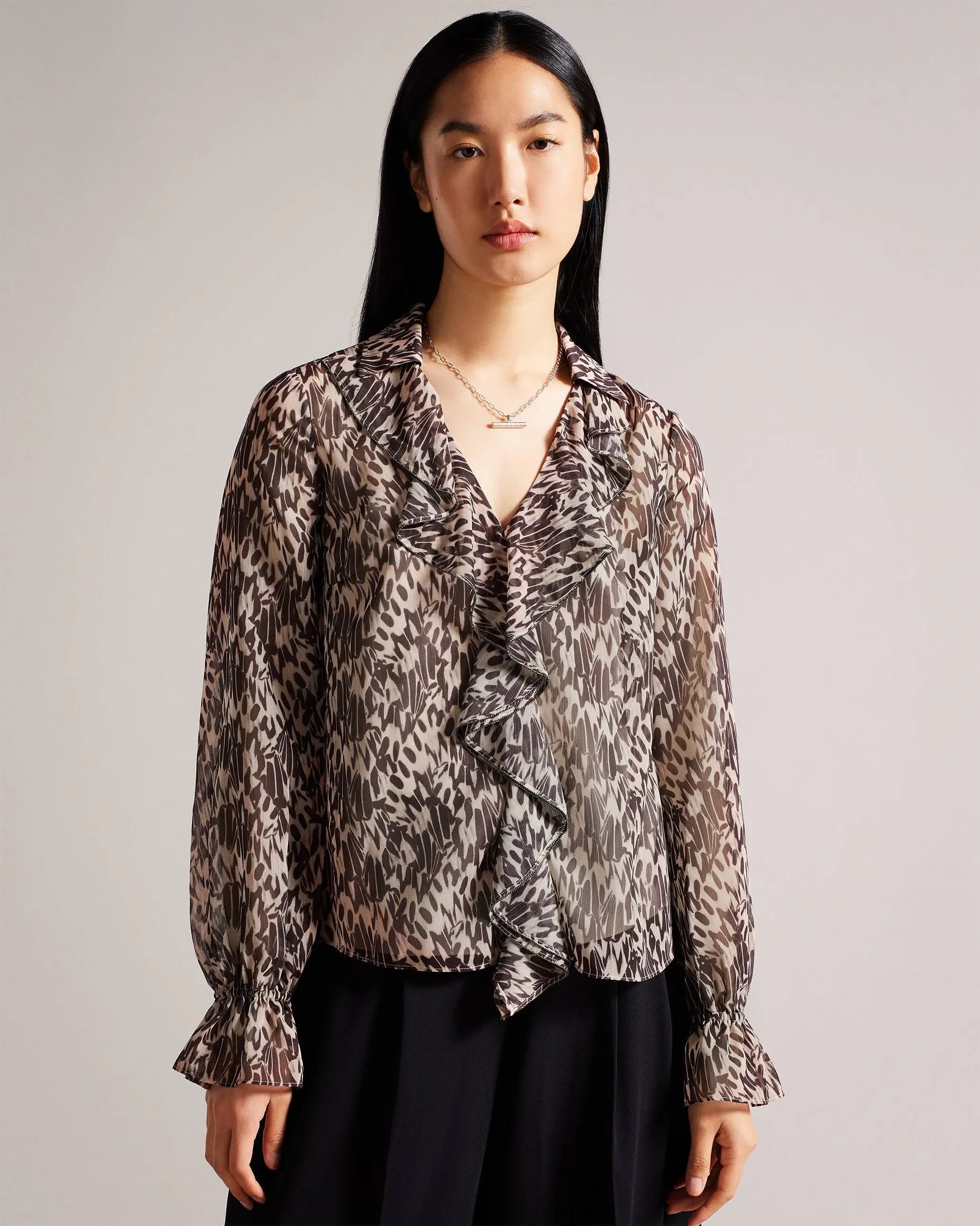 Bertei Printed Ruffled Blouse