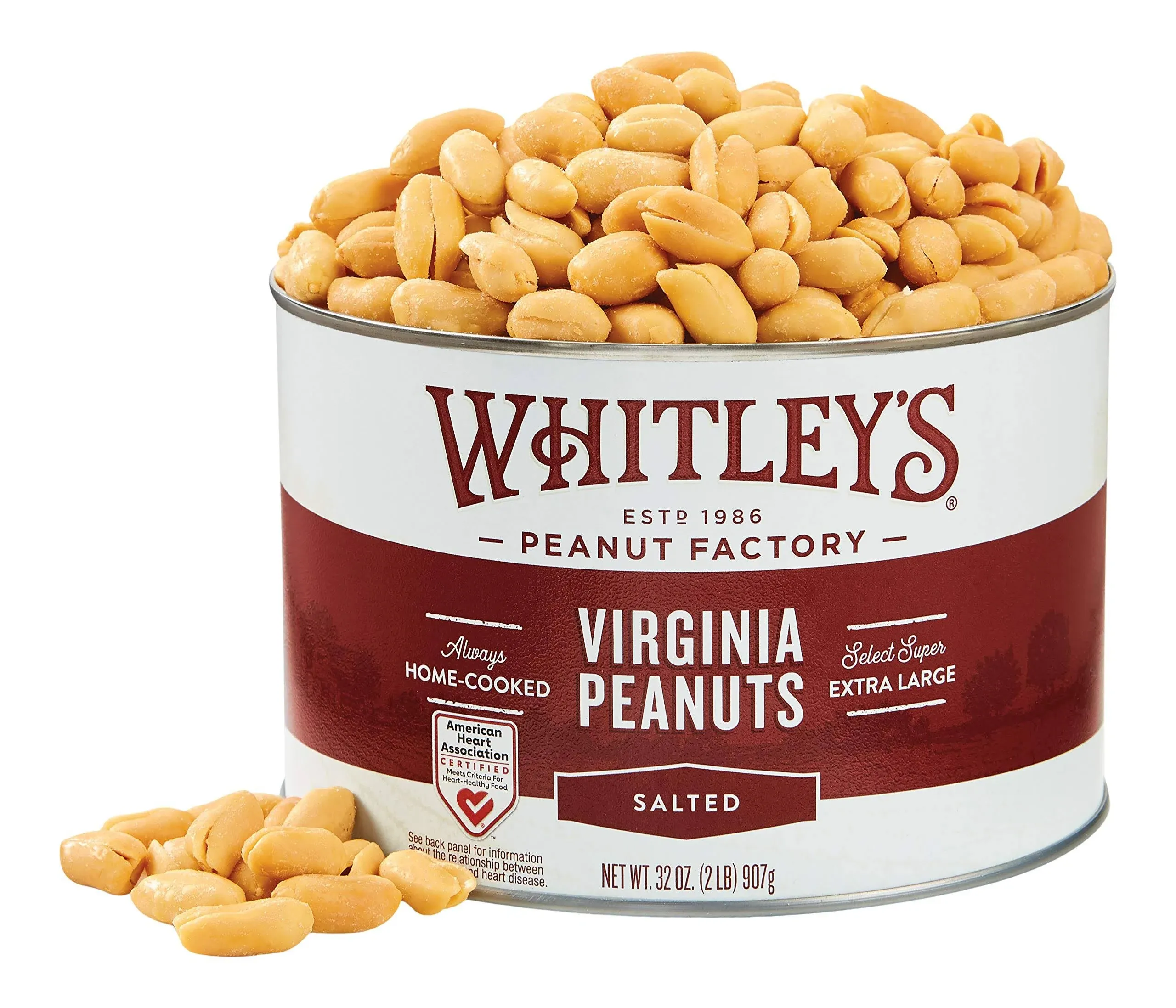 Whitley’s Salted Virginia Peanuts – Super Extra Large 'Home Cooked' Virginia Peanuts (32 Ounce Tin)