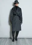 Tahari Womens Wool Blend Belted Wrap Coat - Charcoal