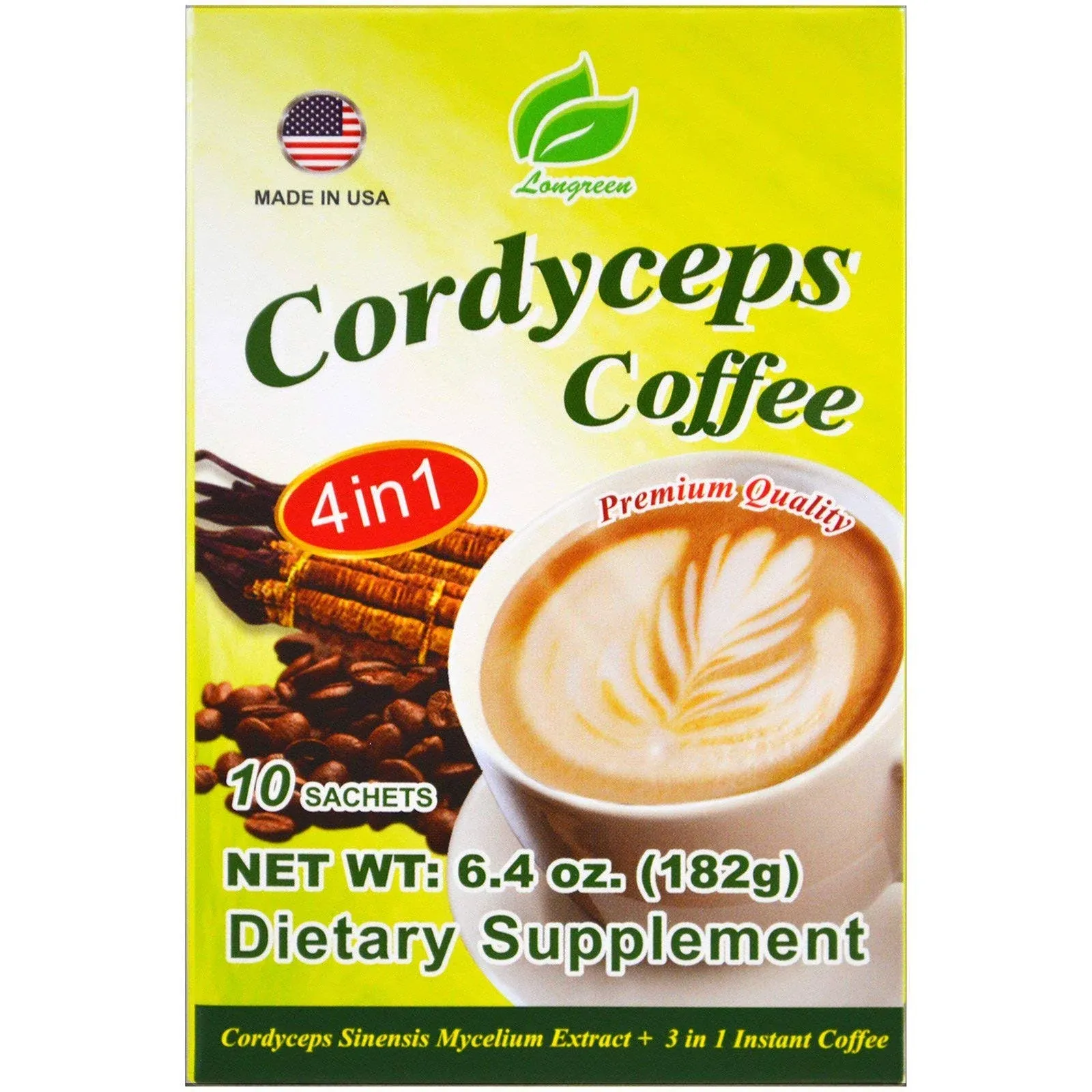 Longreen 4-In-1 Premium Quality Cordyceps Instant Coffee 10 Sachets x 25g~SALE