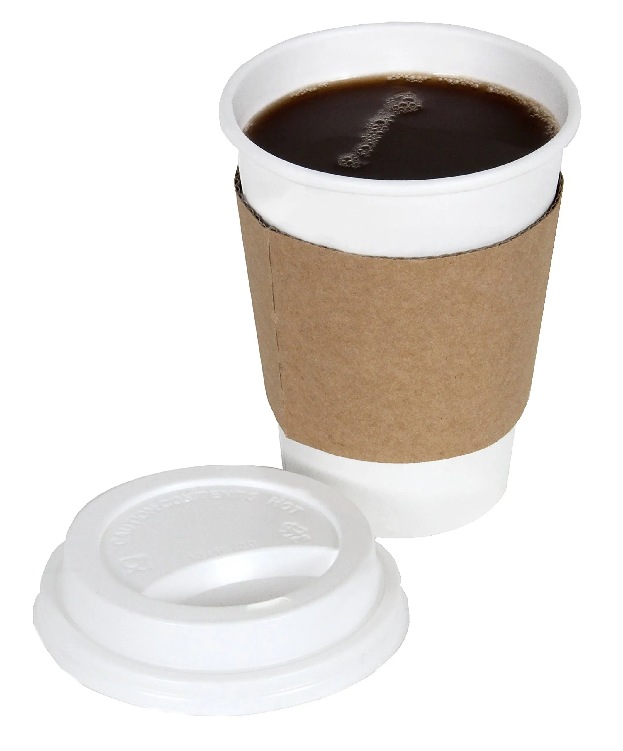 CucinaPrime 100 Pack Paper Coffee Hot Cups WHITE with Travel Lids and Sleeves - 12OZ