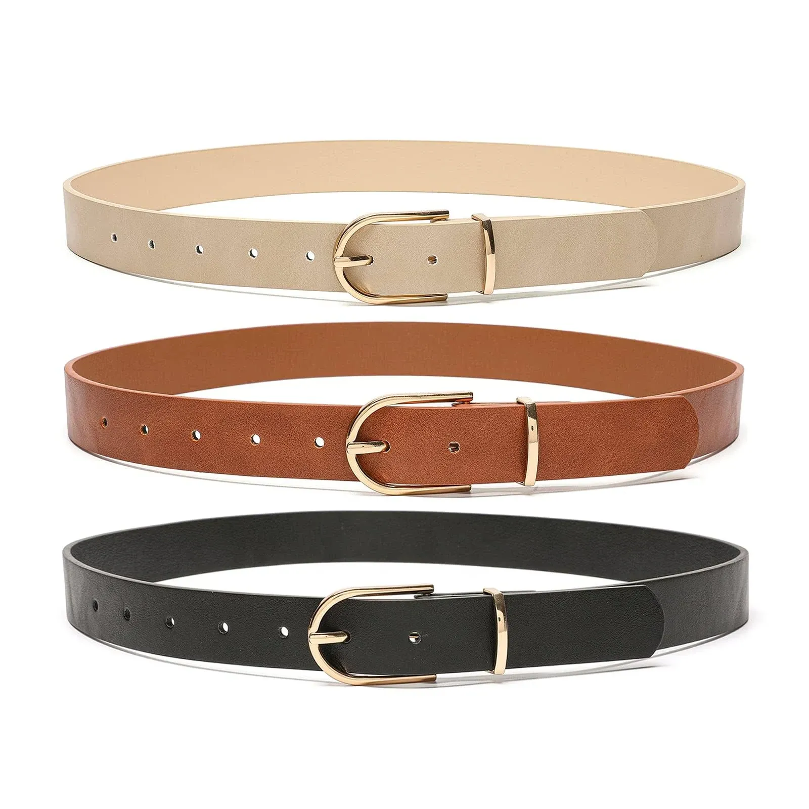 MORELESS 3 Pack Women's Faux Leather Waist Belt for Jeans Dress Black White Brown