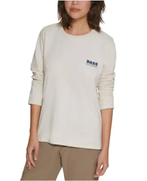 Bass Outdoor Womens Beige Logo Graphic Long Sleeve Crew Neck T-Shirt L