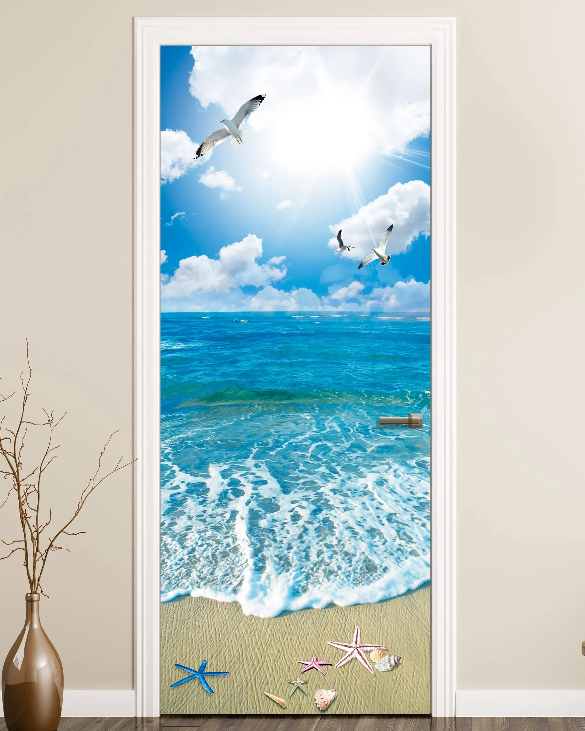 FLFK Door Sticker - Door Mural Peel and Stick, Removable Self-Adhesive Ocean Door Wallpaper for Home Decor, 30.3 "W x 78.7 "L, Set of 2 Sheets