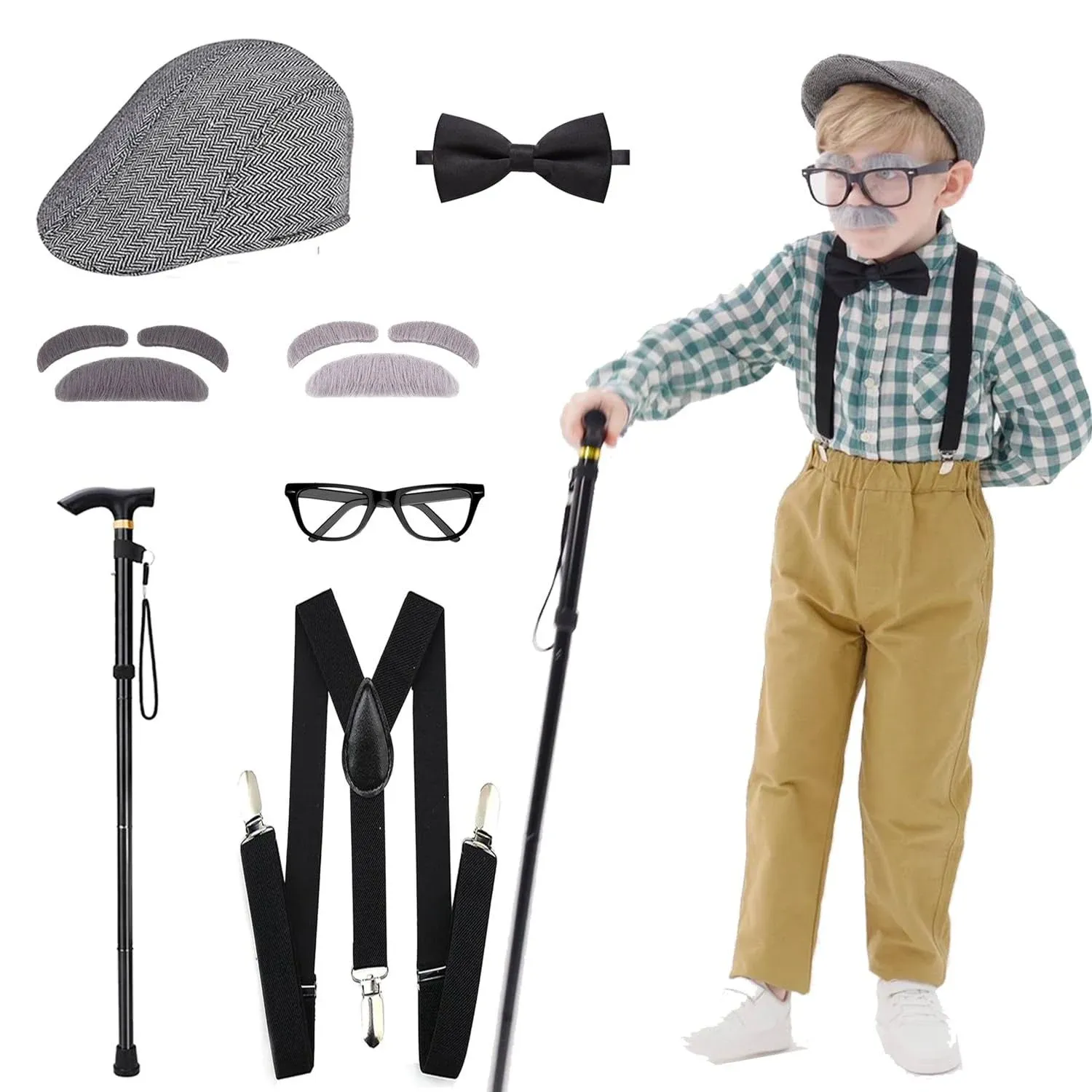 Aimeiar Kids 100th day of school costume for Boys Old man dress up for kid Ol...