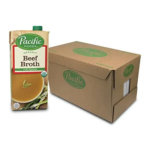 Pacific Natural Foods Beef Broth - Low Sodium - Case of 12 - 32 Fl Ounce.