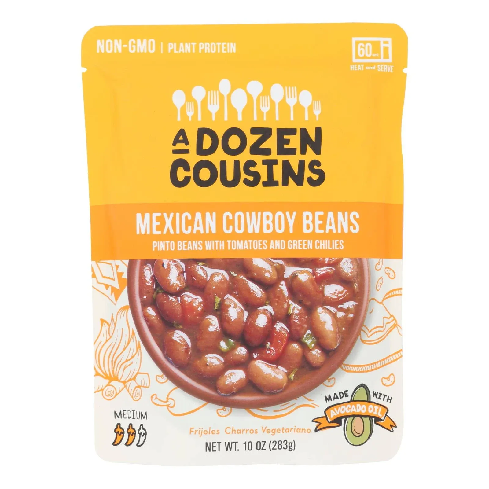 A Dozen Cousins Meals Pinto Beans Ready to Eat, Vegan and Non-GMO Seasoned Beans Made with Avocado Oil (Mexican Pinto Beans, 6-Pack)