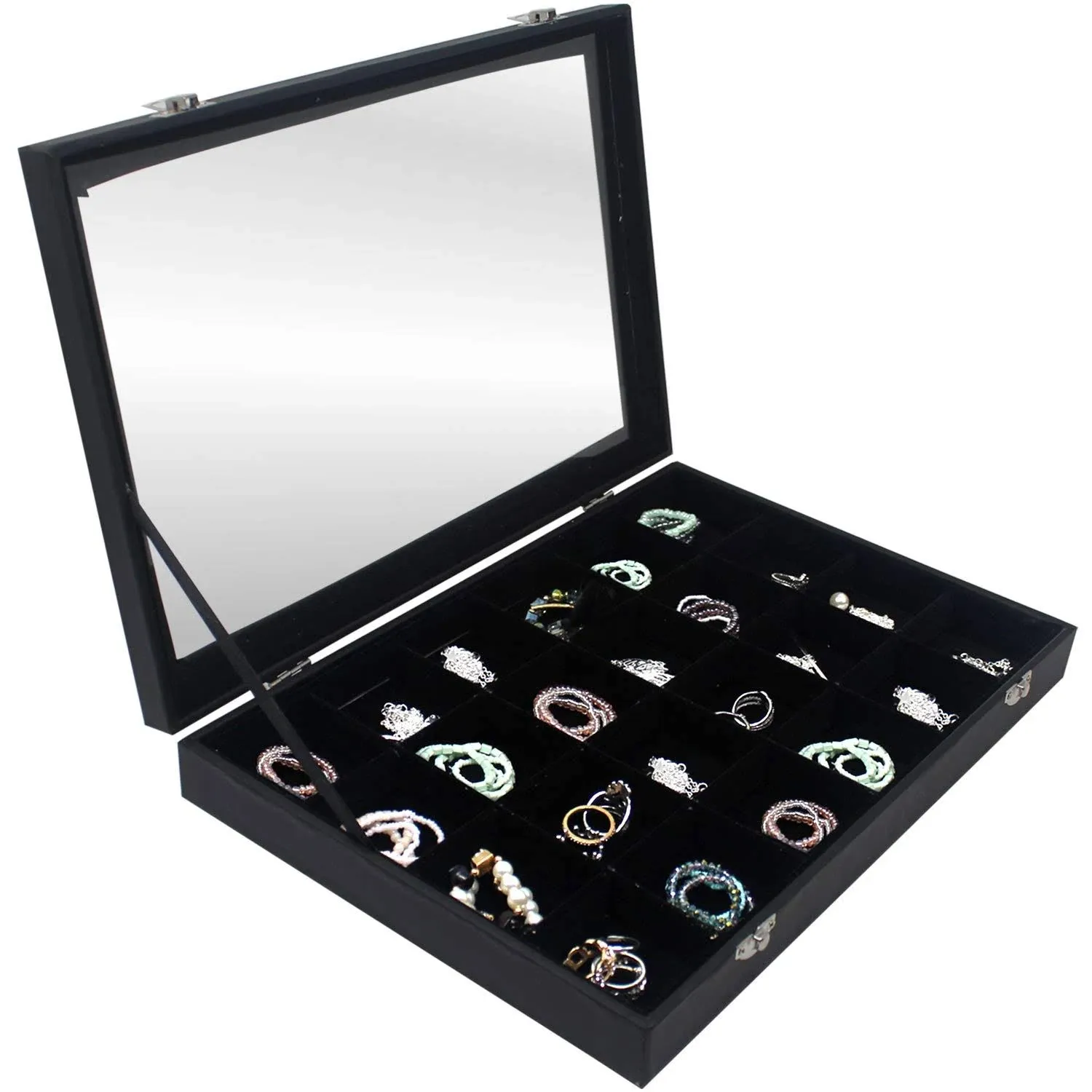 Hivory 24 Grid Jewelry Rings Earrings Organizer Case - See Through Lid -Jewelry ...