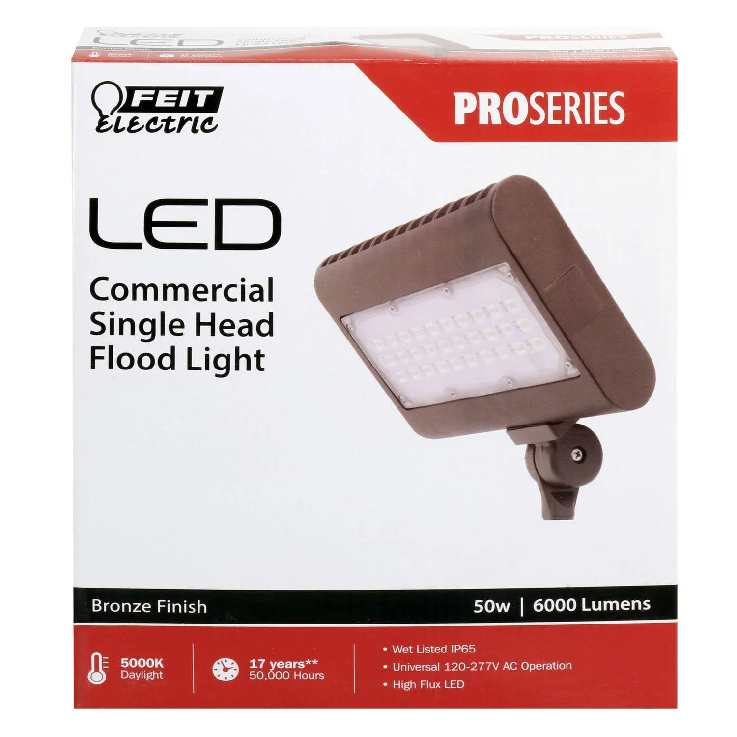 Feit Electric Pro Series Flood Light, LED, Bronze Finish, Single Head, Commercial, 50 w