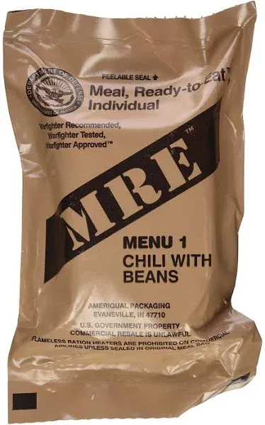 Chili with Beans MRE Meal - Genuine US Military Surplus Inspecti