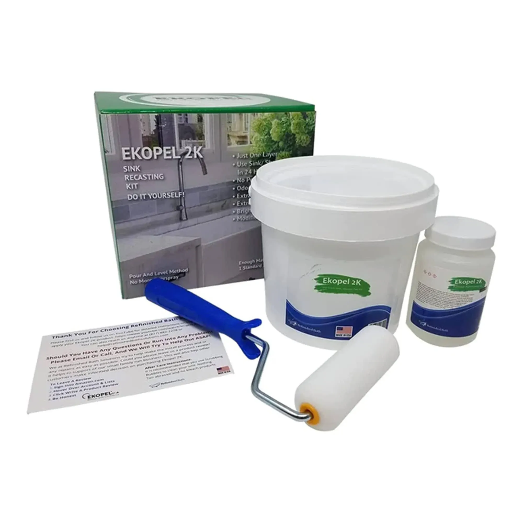 Ekopel Pour On Sink Refinishing Kit | Odorless Sink | DIY - Do It Yourself Refinishing Kit | Made in the USA | White/Sink Size Kit