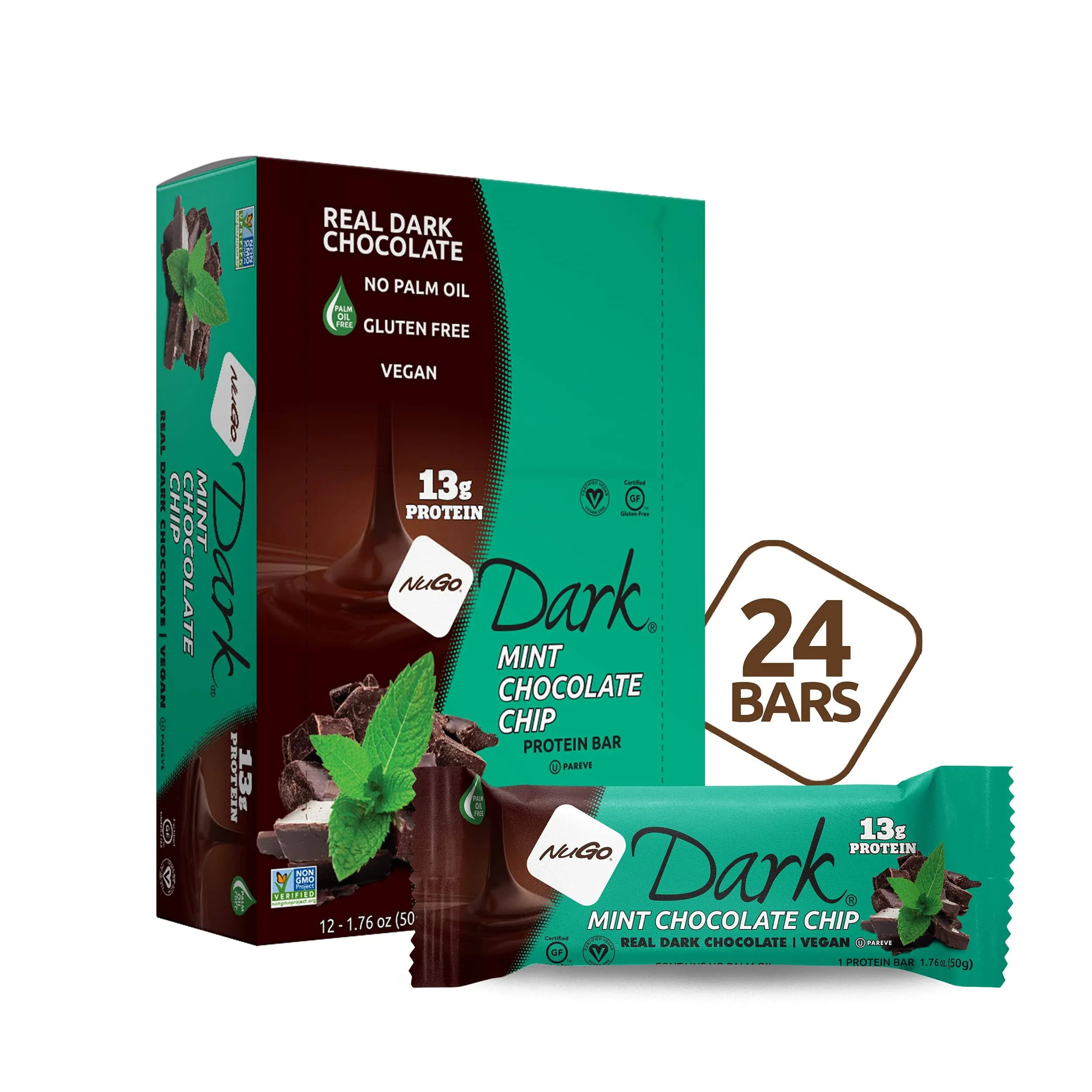 NuGo Dark Mint Chocolate Chip, 13g Vegan Protein, 200 24 Count (Pack of 1) 