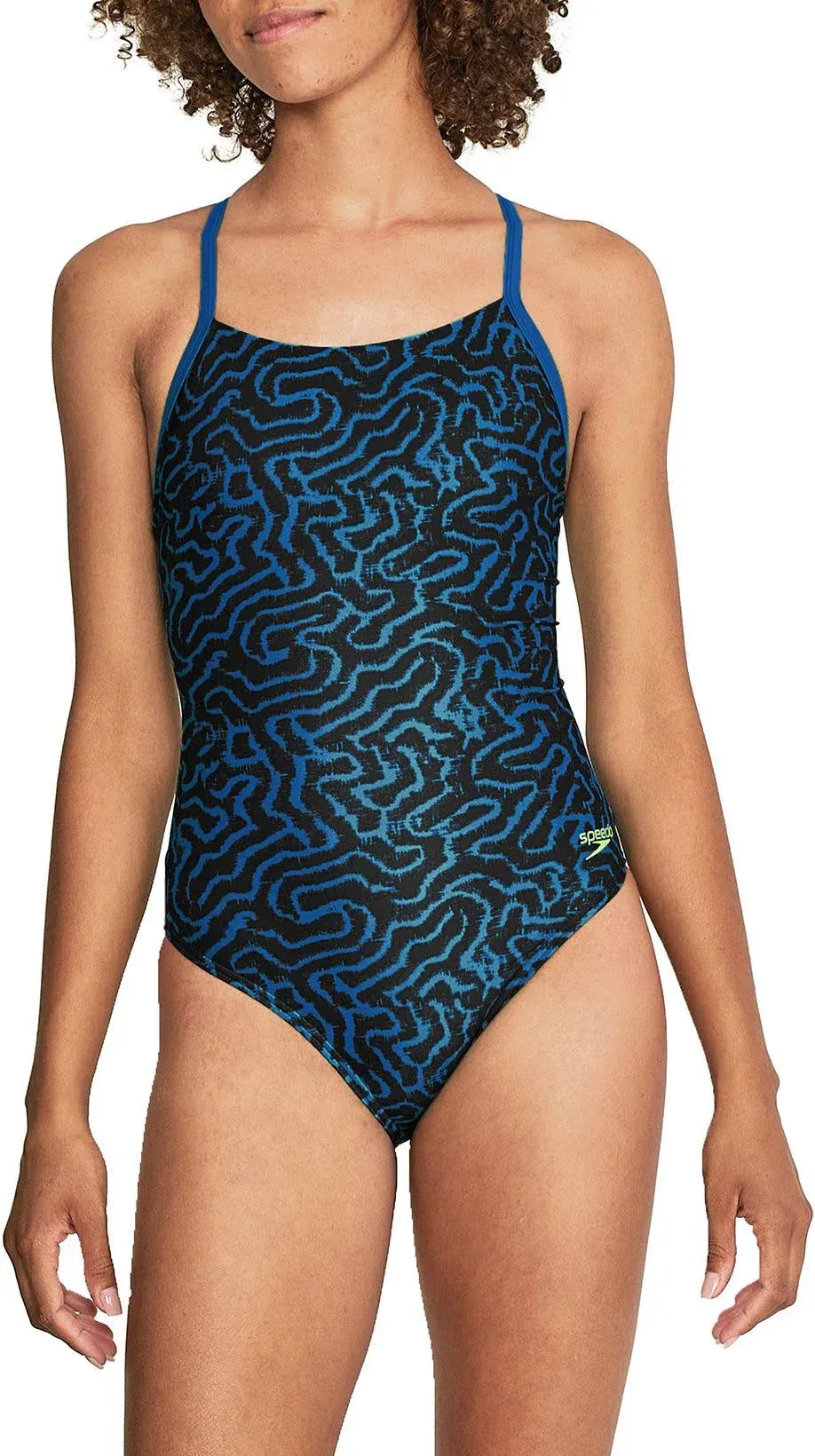 Speedo Women's Race Maze Flyback One Piece Swimsuit - Blue/Green - Swimoutlet.com