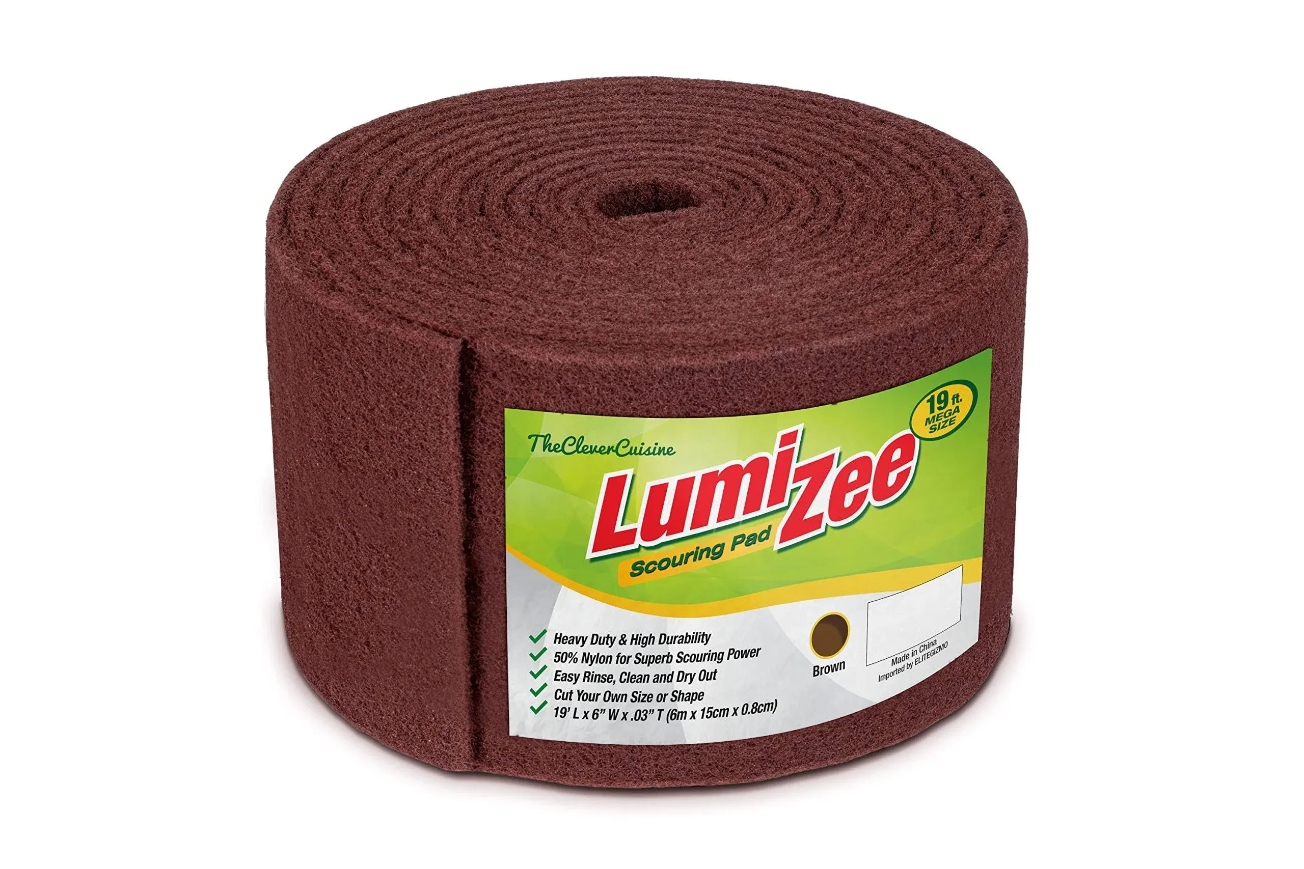 Heavy Duty Scrubbing Pad Roll 19ft Ultra Size Sponge Scouring Pad Brown19ft x 6in x 0.3in (6m x 15cm x 8mm) Tough Stains and Grime Clean Kitchens Floors Bathrooms Walls Windows