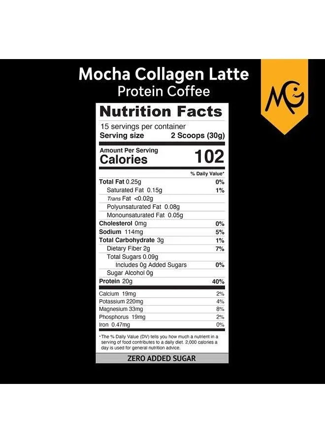 MariGold High Protein Collagen Coffee - Mocha Collagen Latte, Dairy Free, 20g Grass-Fed Type I & III Collagen Peptides, Energy Boost, 2 Shots Organic Espresso, Non-GMO, 1 Lb Bag, 15 Servings