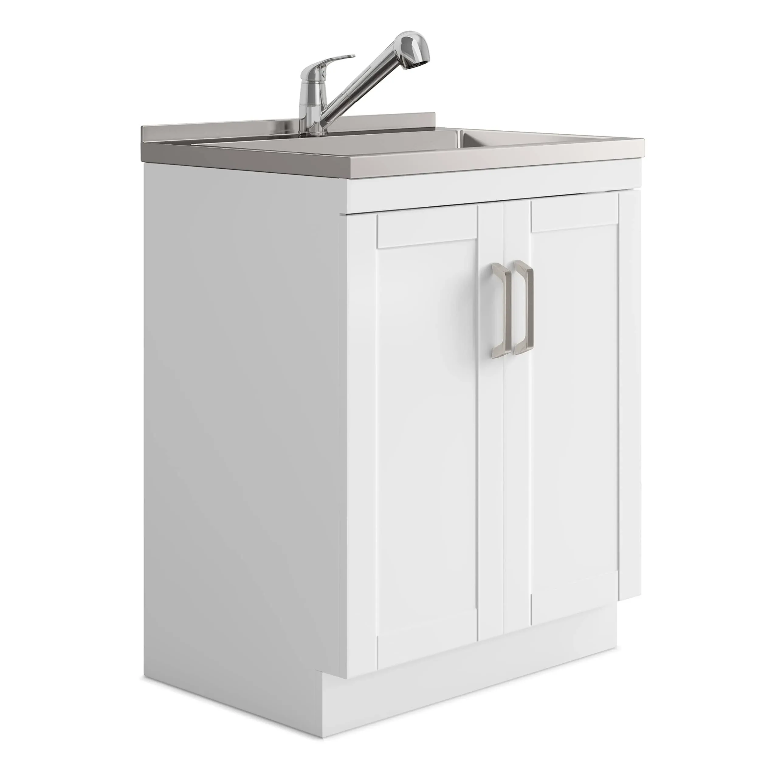 SIMPLIHOME Kyle Transitional 24 Inch Laundry Cabinet with Faucet and Stainless Steel Sink in White, For the Laundry Room and Utility Room