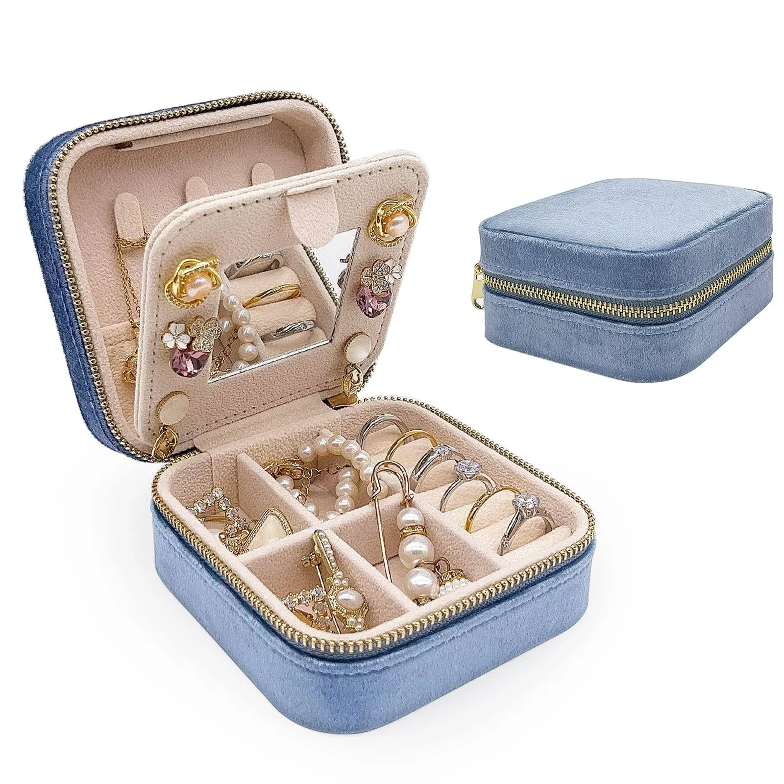 Soddeph Velvet Jewelry Box with Mirror,Mini Travel Jewelry Case, Plush Jewelry ...