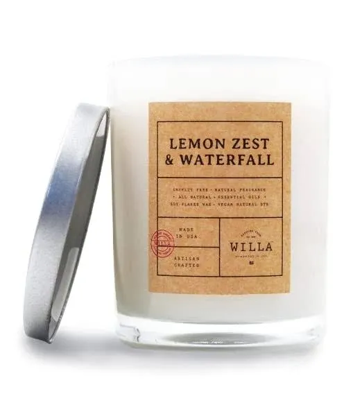 Willa Lemon Zest & Waterfall Highly Scented Candle - All Natural Soy Wax Luxury ...