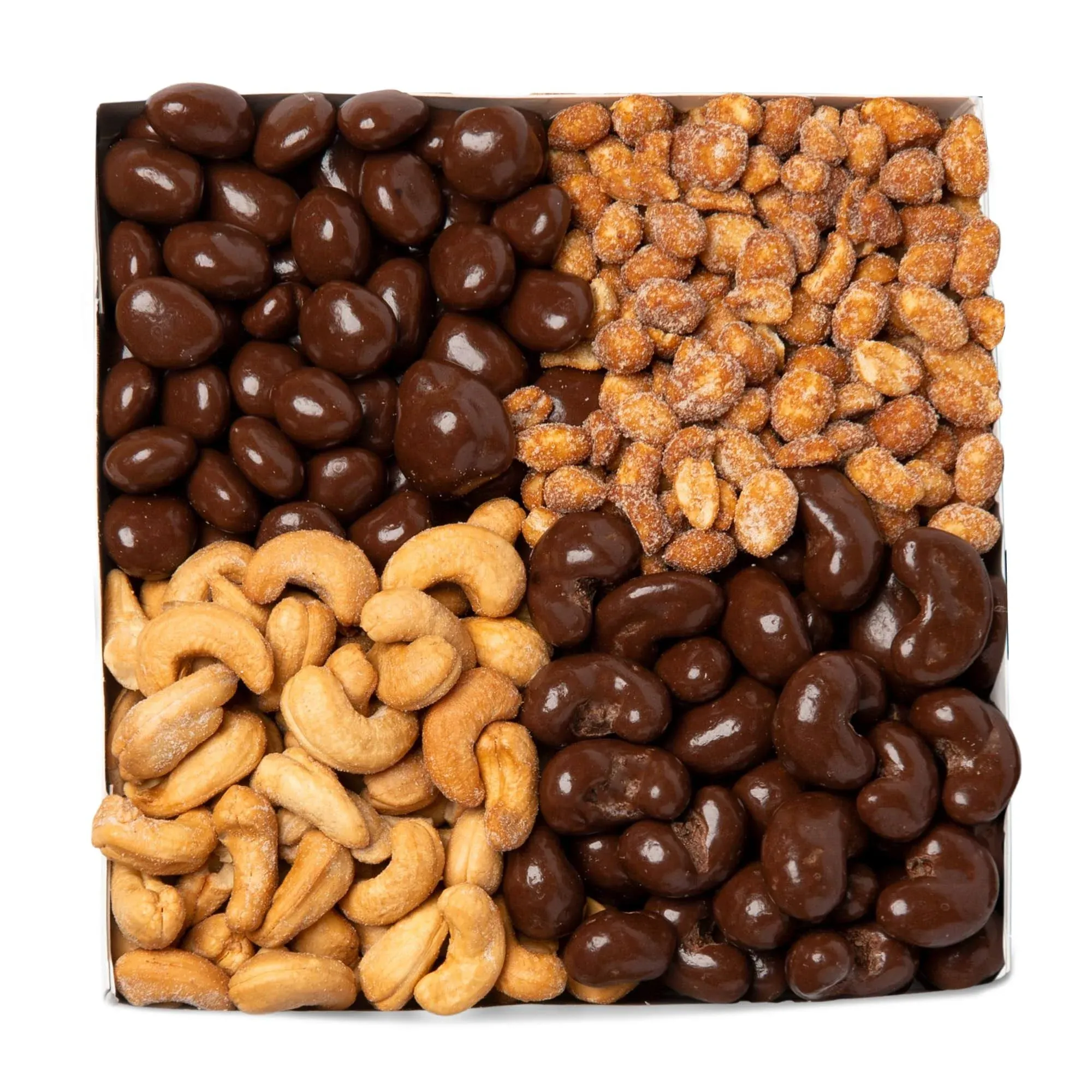 Nuts.com – Sweet and Salty Gift Tray for Winter, Valentine’s Day, and Festive Gifts — Healthy Snack Sampler Box, 1.25 Lbs of Roasted Cashews, Peanuts, Chocolate-Covered Raisins