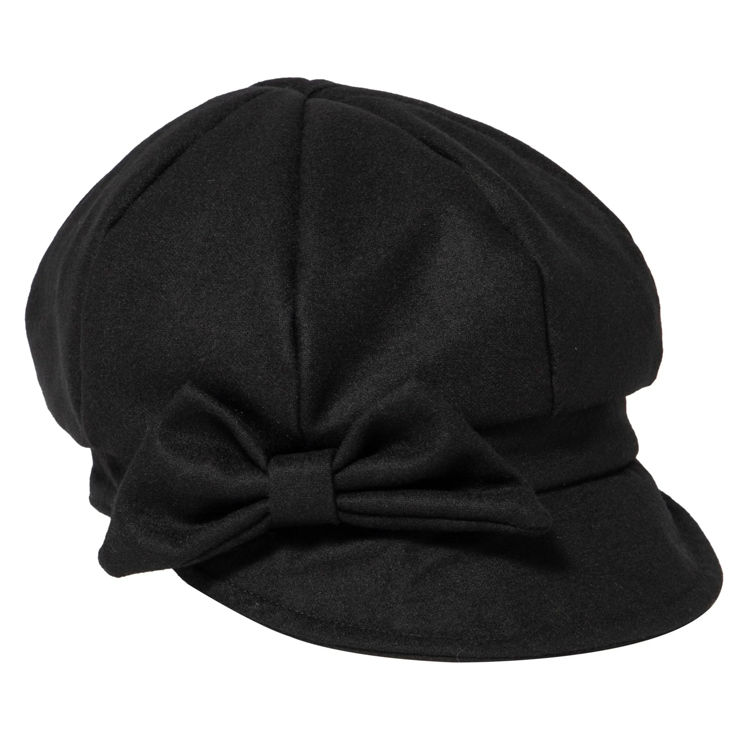 San Diego Hat Company Women's Wool Cap with Self Fabric Bow, Black, One Size