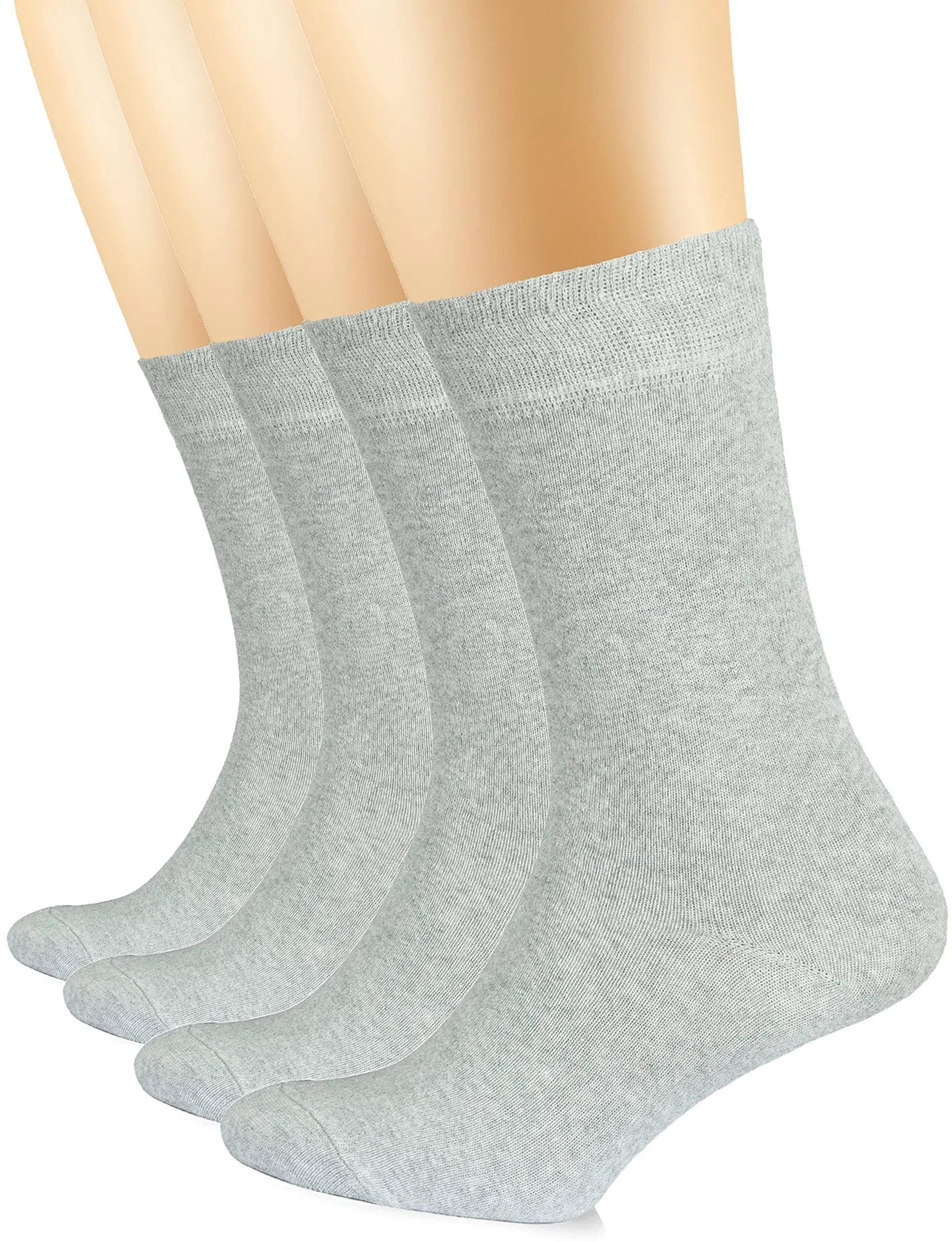 Hugh Ugoli Women's Cotton Crew Socks | Plain Color, Regular Fit, Soft Casual Socks for Trouser, 4 Pairs, Light Grey, Shoe Size: 9-12