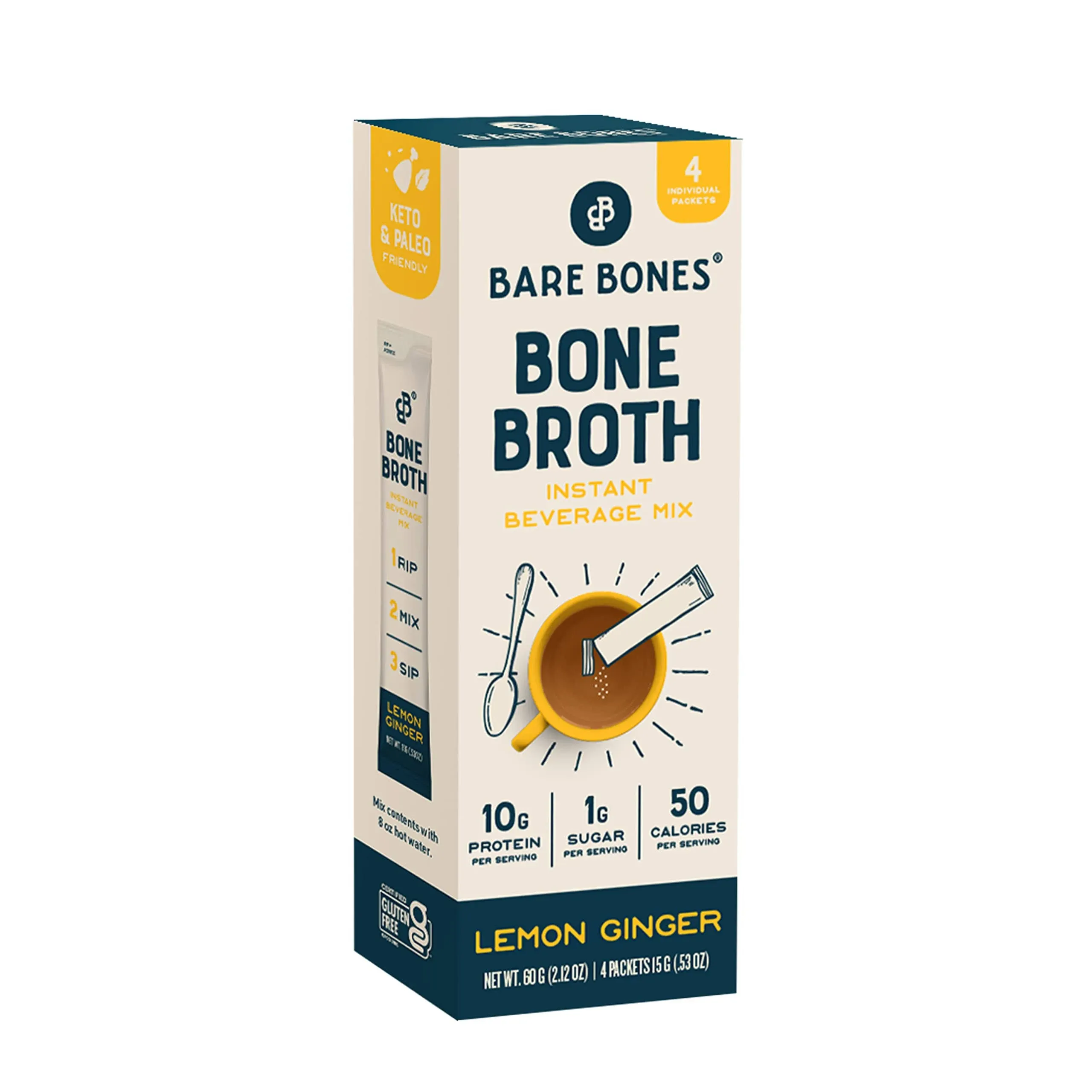 Bare Bones Bone Broth Instant Powdered Mix Lemon Ginger