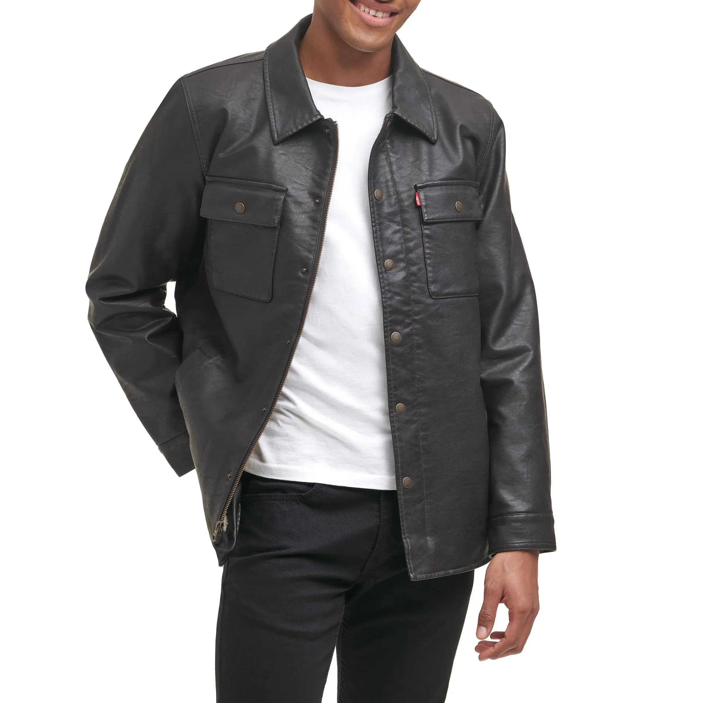 Levi&#039;s Men&#039;s Faux Leather Sherpa Lined Trucker Jacket Brown $160 - BRAND NEW