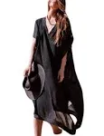 Half Sleeve Kaftan Black Beach Cover Up Dress