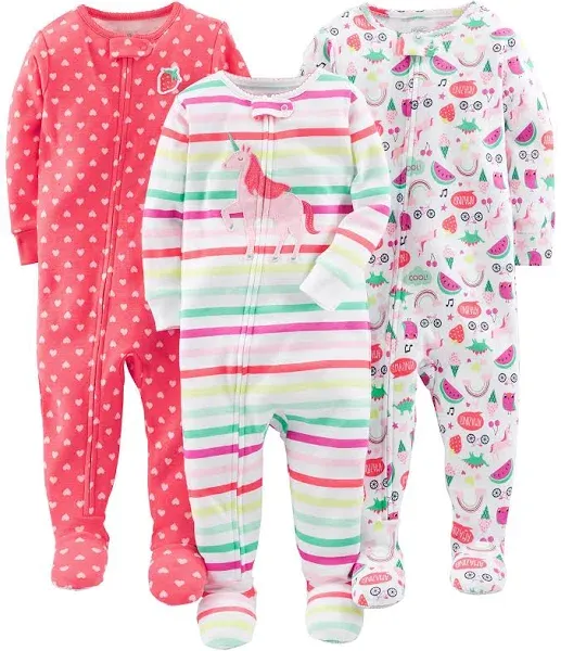 Simple Joys by Carter's Girls' 3-Pack Snug Fit Footed Cotton Pajamas