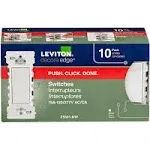 Leviton E5601-MW Decora Edge 15 Amp Single Pole Rocker Switch, 10-Pack, White